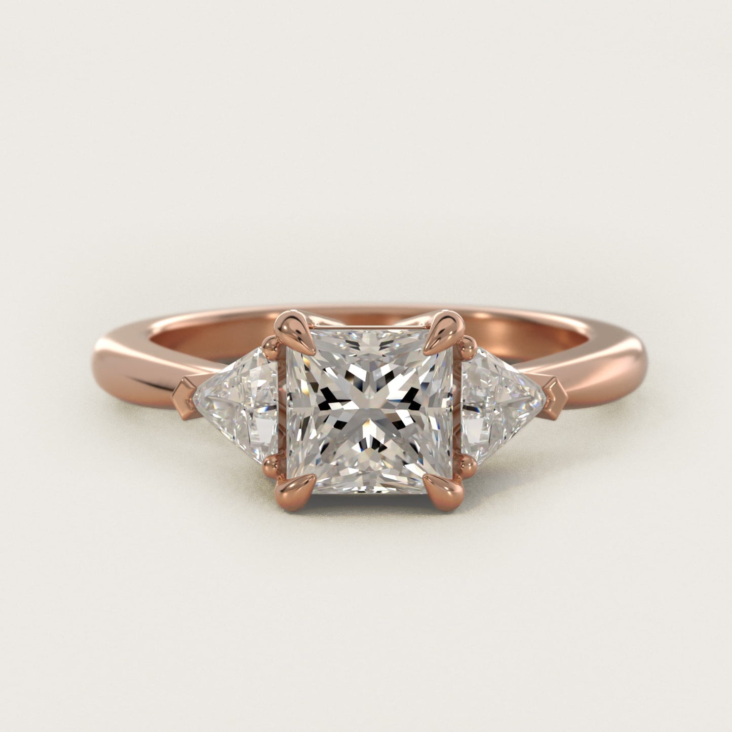 Three-Stone Trillion Diamond Engagement Ring in 14k Rose Gold (1/3 ct. tw.) - Princess Center