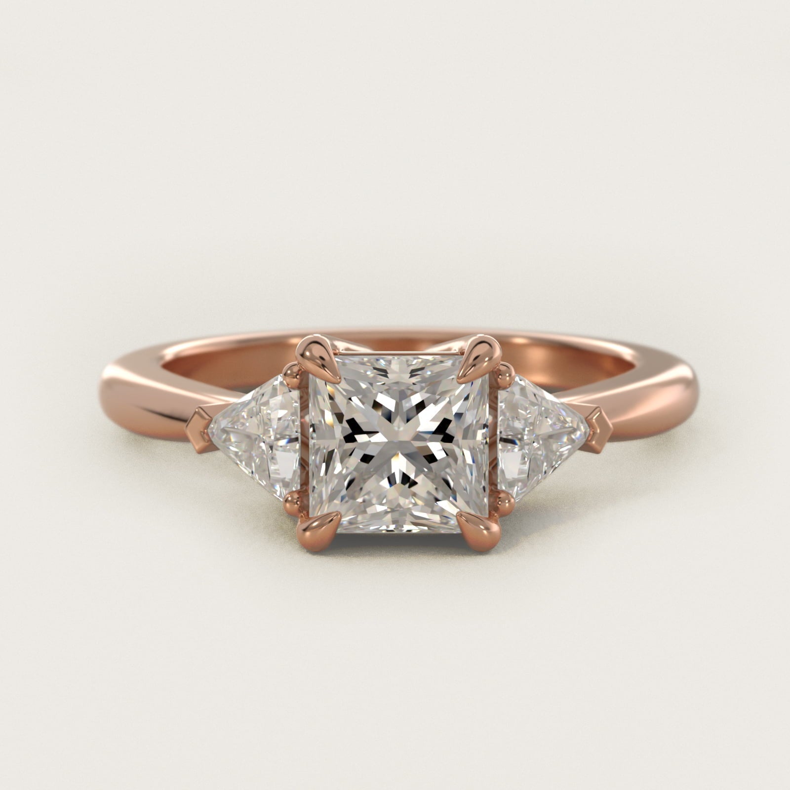 Three-Stone Trillion Diamond Engagement Ring in 18k Rose Gold (1/3 ct. tw.) - Princess Center