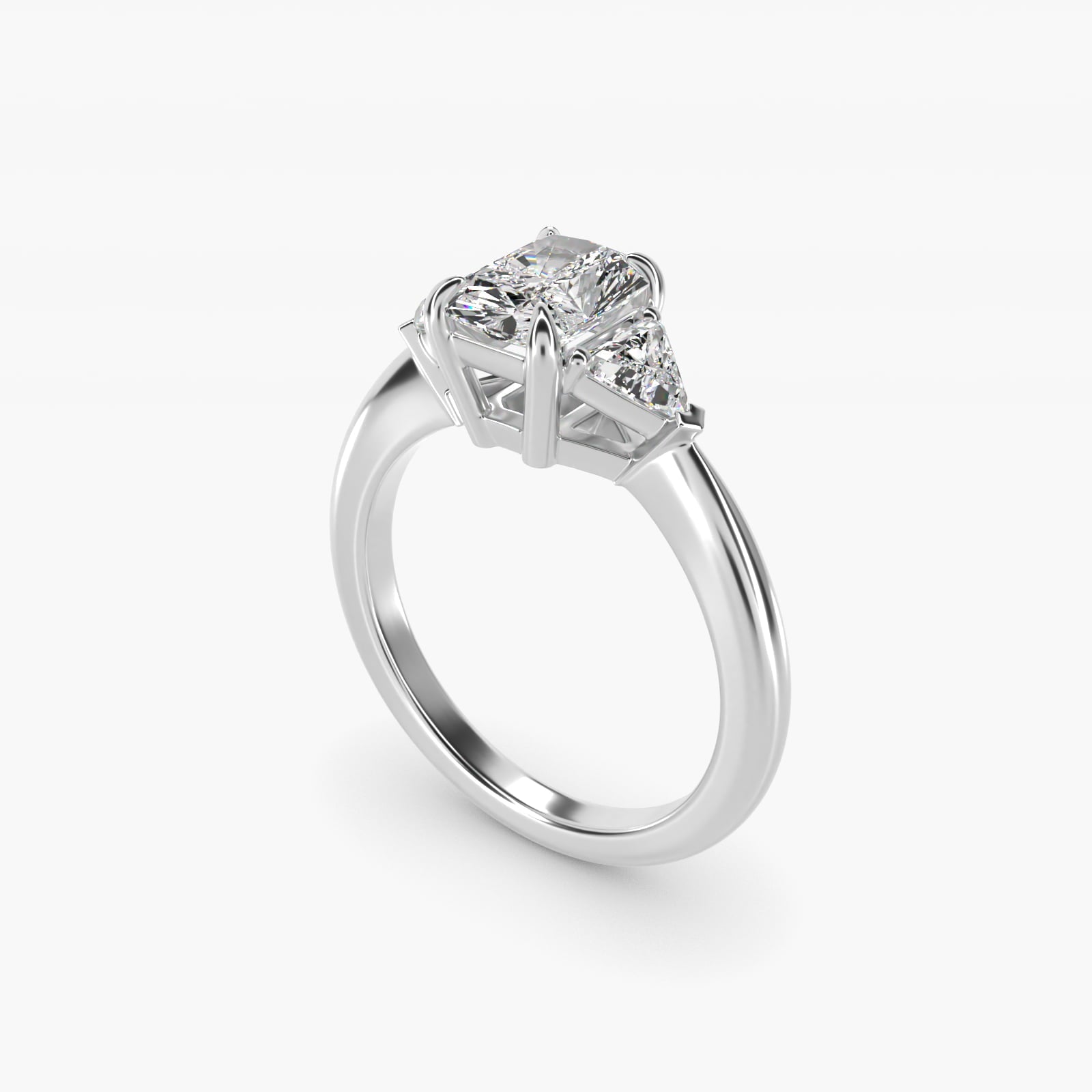 Three-Stone Trillion Diamond Engagement Ring in 18k White Gold (1/3 ct. tw.) - Radiant Center