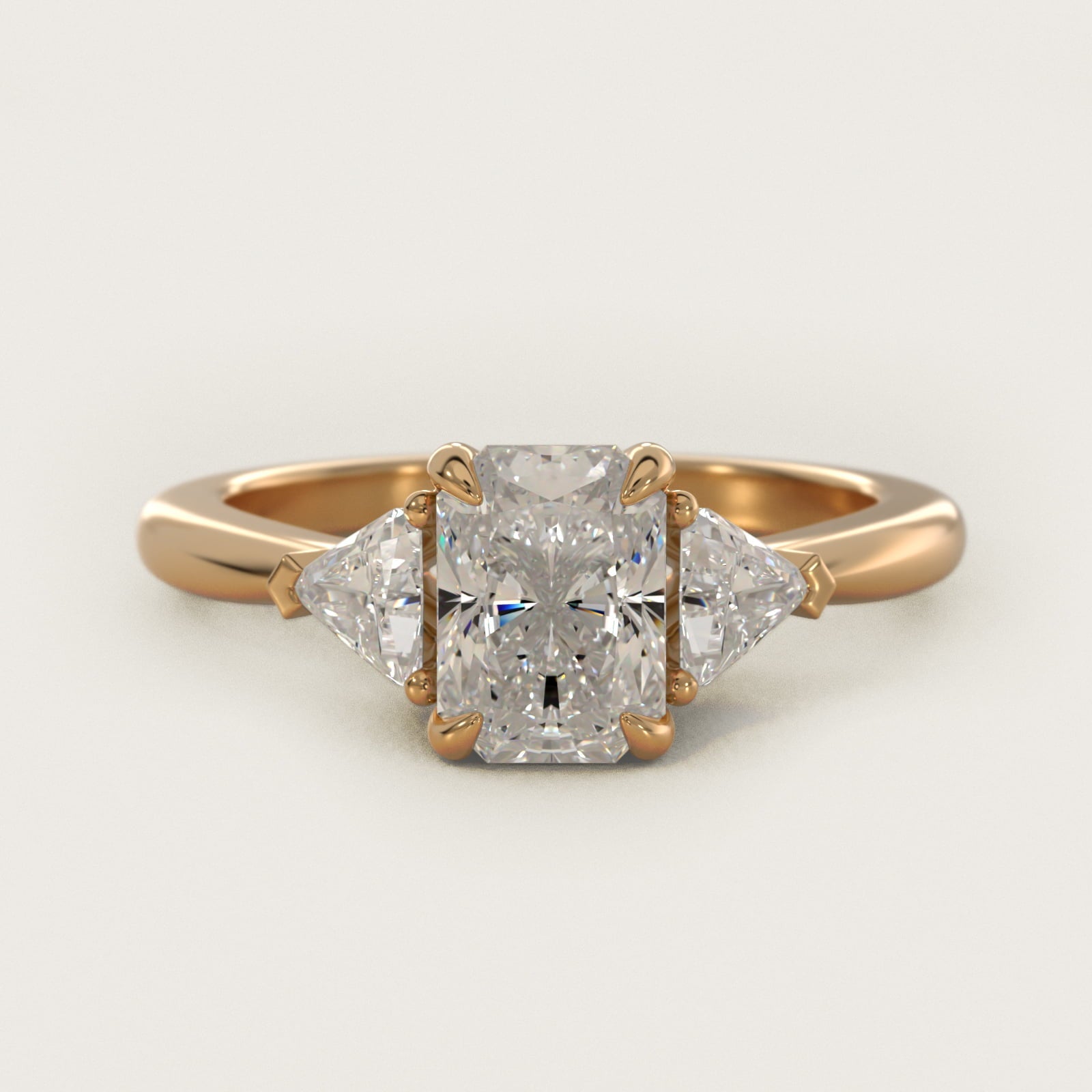 Three-Stone Trillion Diamond Engagement Ring in 18k Yellow Gold (1/3 ct. tw.) - Radiant Center