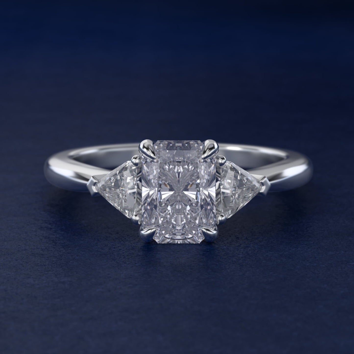 Three-Stone Trillion Diamond Engagement Ring in Platinum (1/3 ct. tw.) - Radiant Center
