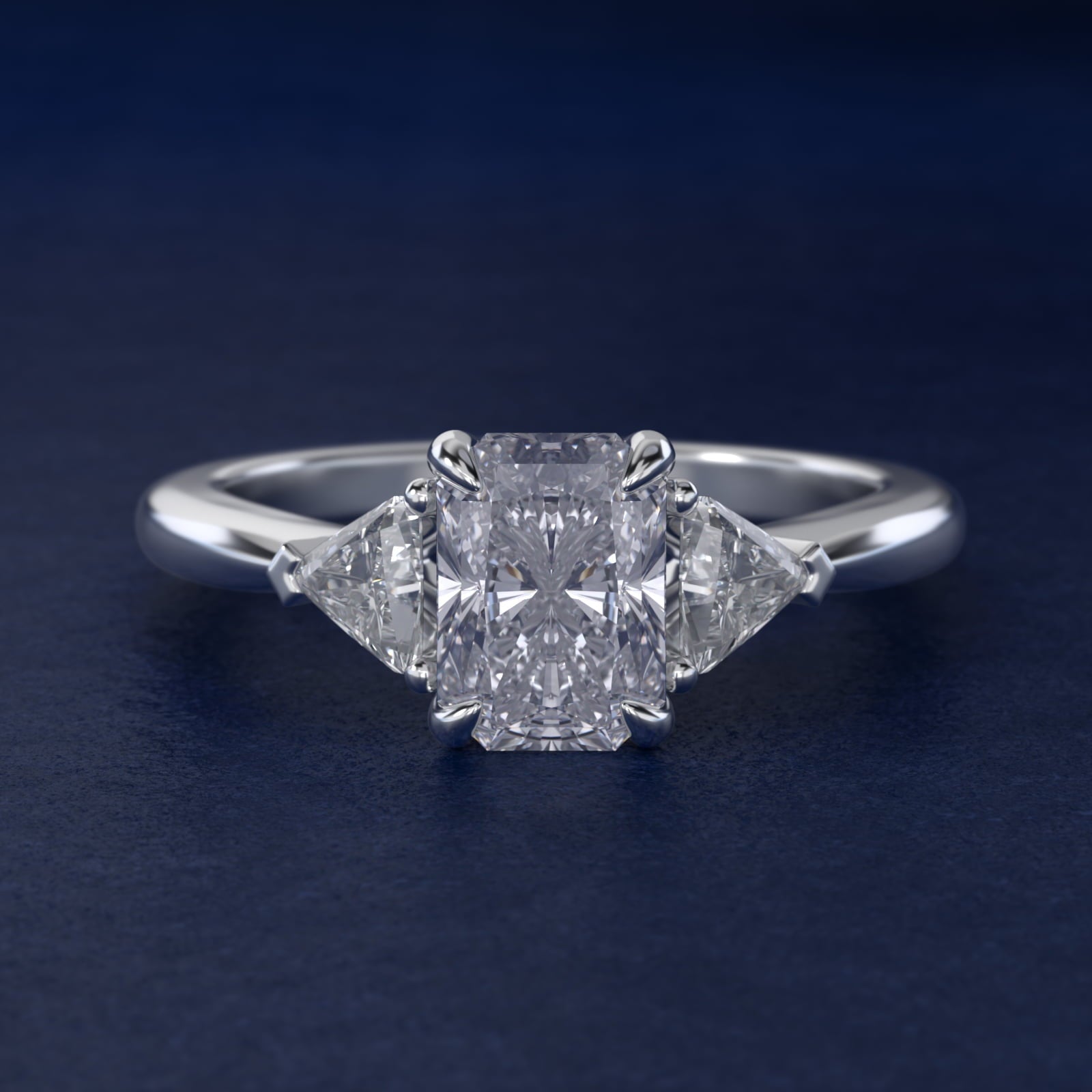 Three-Stone Trillion Diamond Engagement Ring in Platinum (1/3 ct. tw.) - Radiant Center