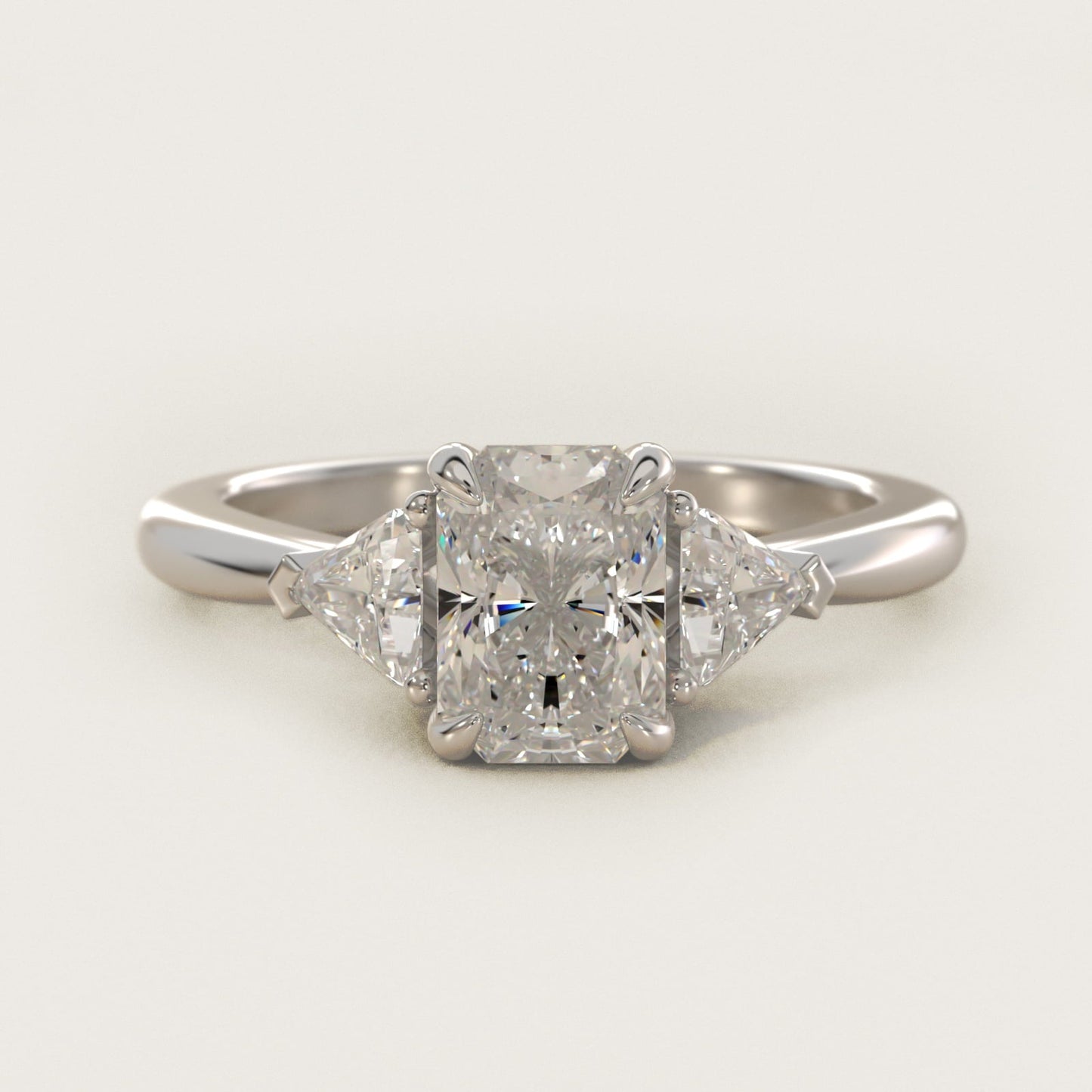 Three-Stone Trillion Diamond Engagement Ring in Platinum (1/3 ct. tw.) - Radiant Center
