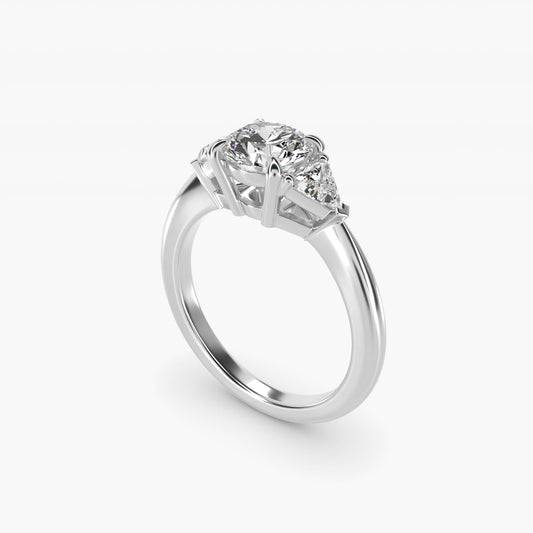 Three-Stone Trillion Diamond Engagement Ring in 18k White Gold (1/3 ct. tw.) - Round Center