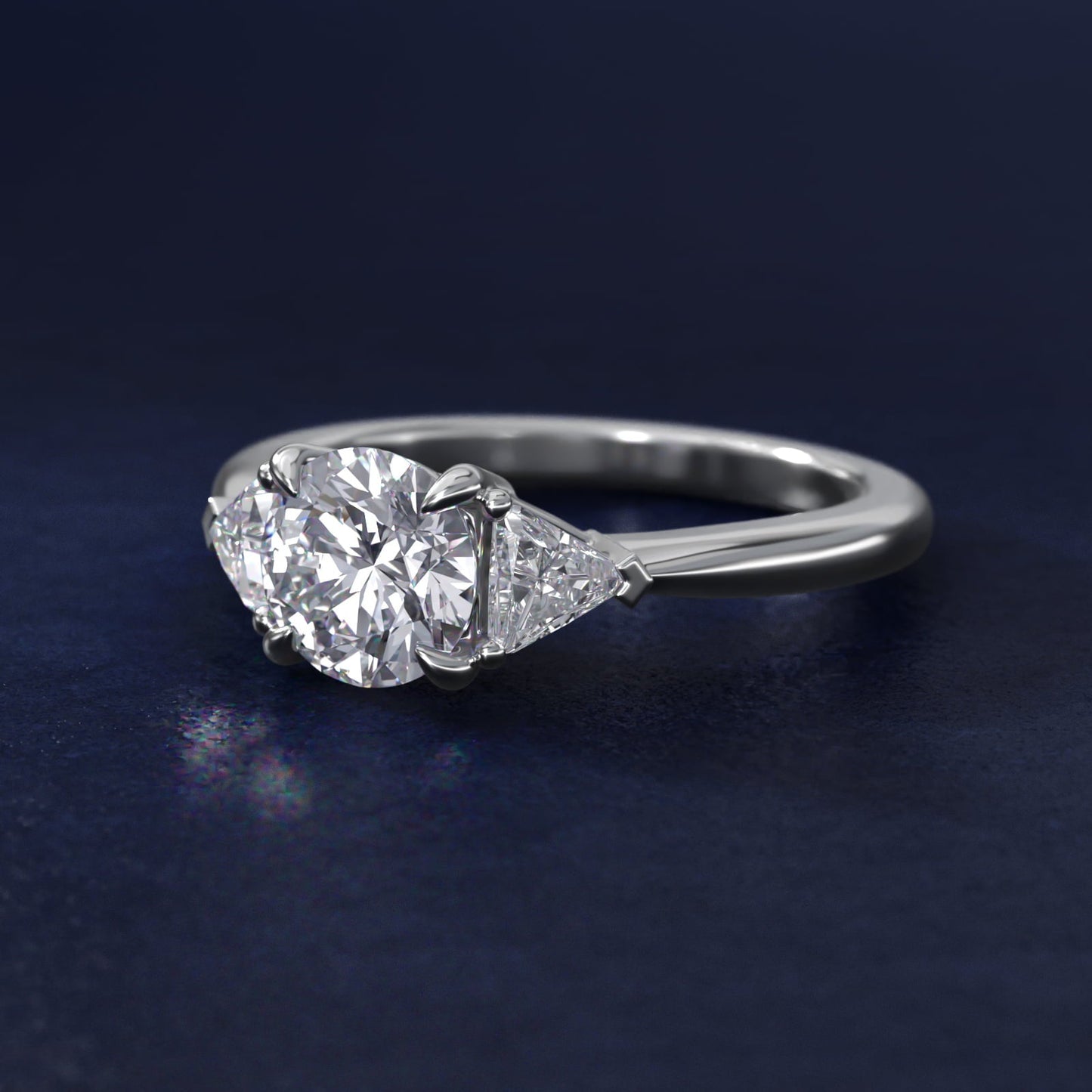 Three-Stone Trillion Diamond Engagement Ring in 18k White Gold (1/3 ct. tw.) - Round Center
