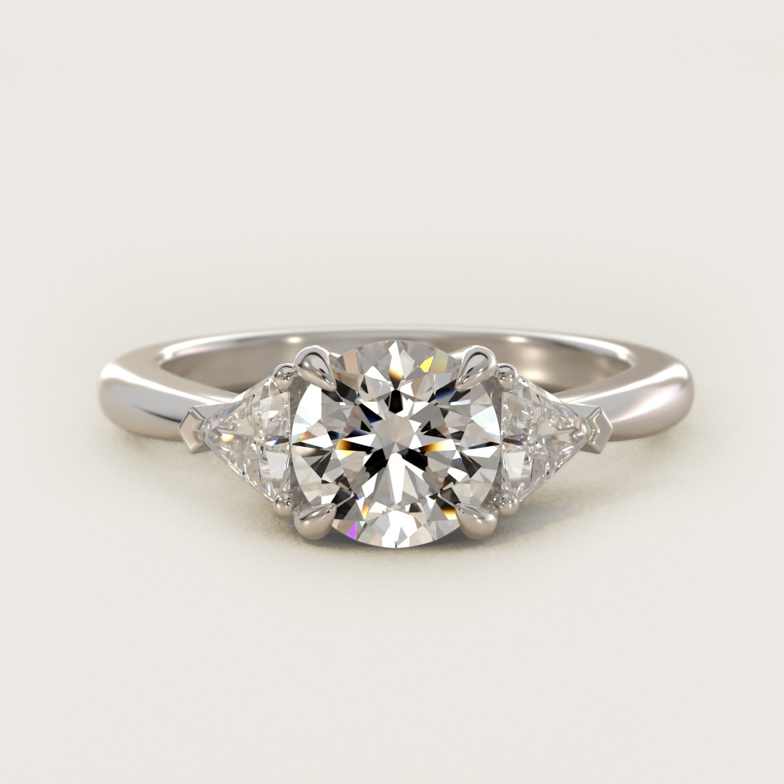 Three-Stone Trillion Diamond Engagement Ring in 18k White Gold (1/3 ct. tw.) - Round Center