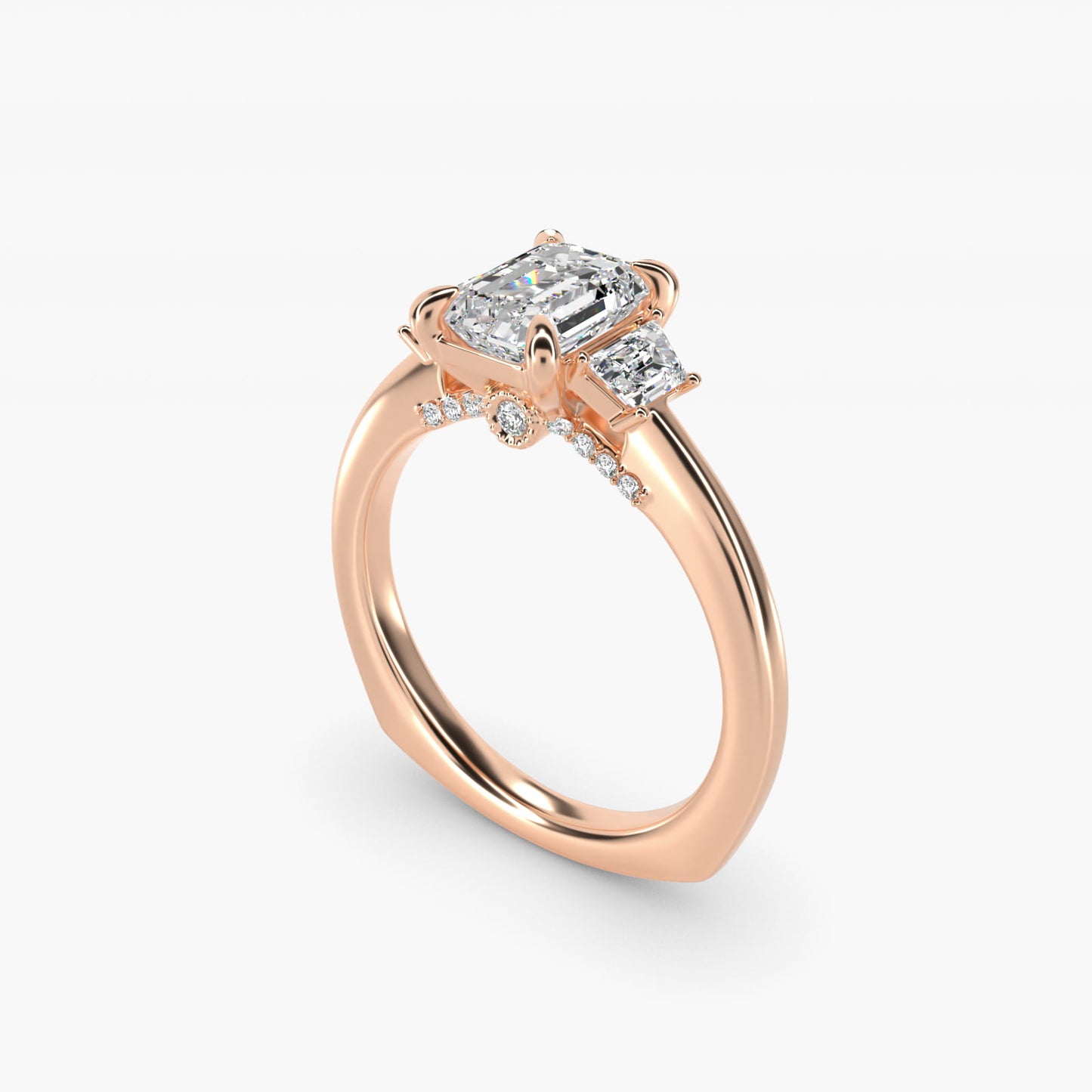 Trapezoid Three Stone Engagement Ring in 14k Rose Gold (1/3 ct. tw.) By Bella Vaughan - Emerald Center