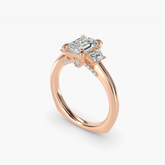 Trapezoid Three Stone Engagement Ring in 14k Rose Gold (1/3 ct. tw.) By Bella Vaughan - Emerald Center