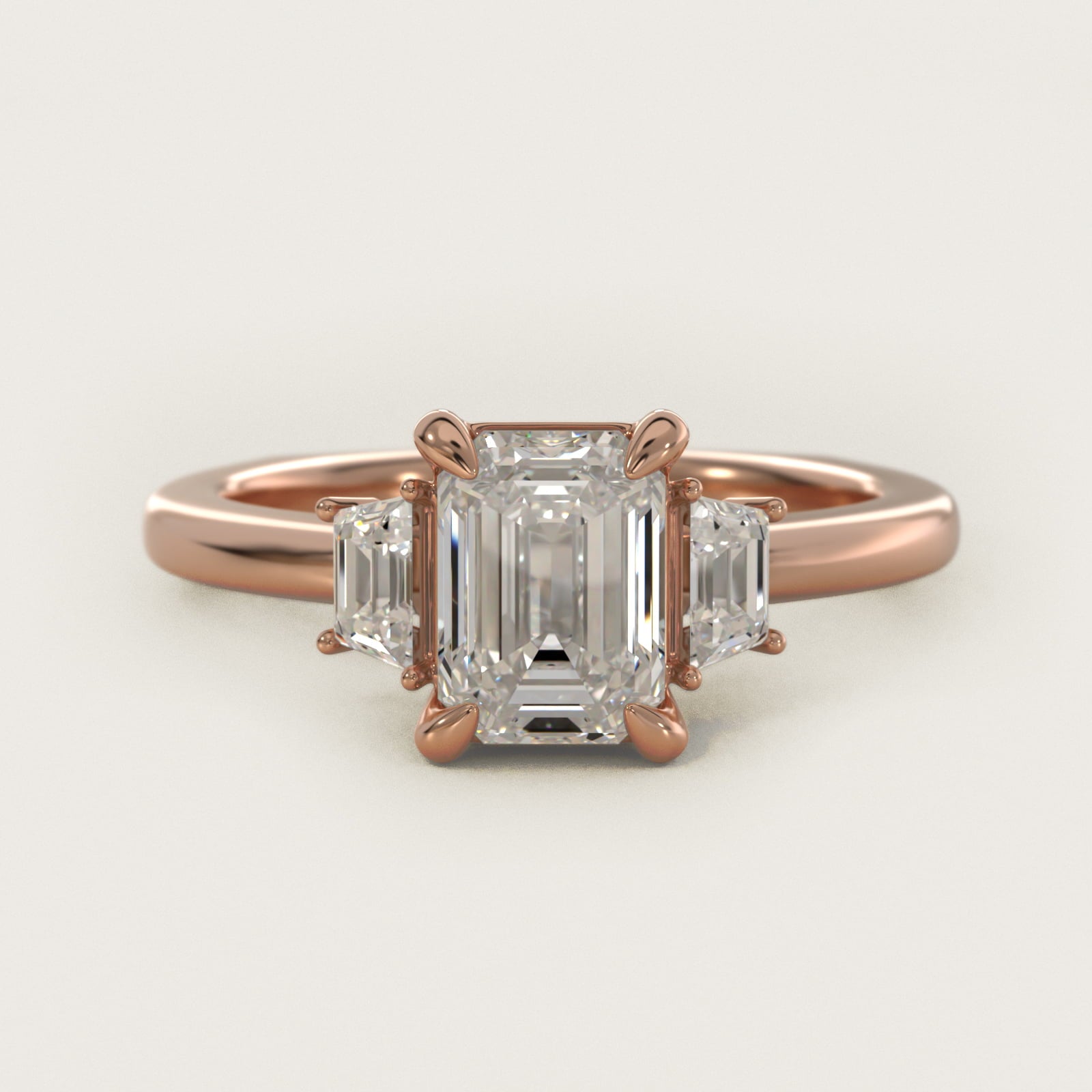 Trapezoid Three Stone Engagement Ring in 14k Rose Gold (1/3 ct. tw.) By Bella Vaughan - Emerald Center