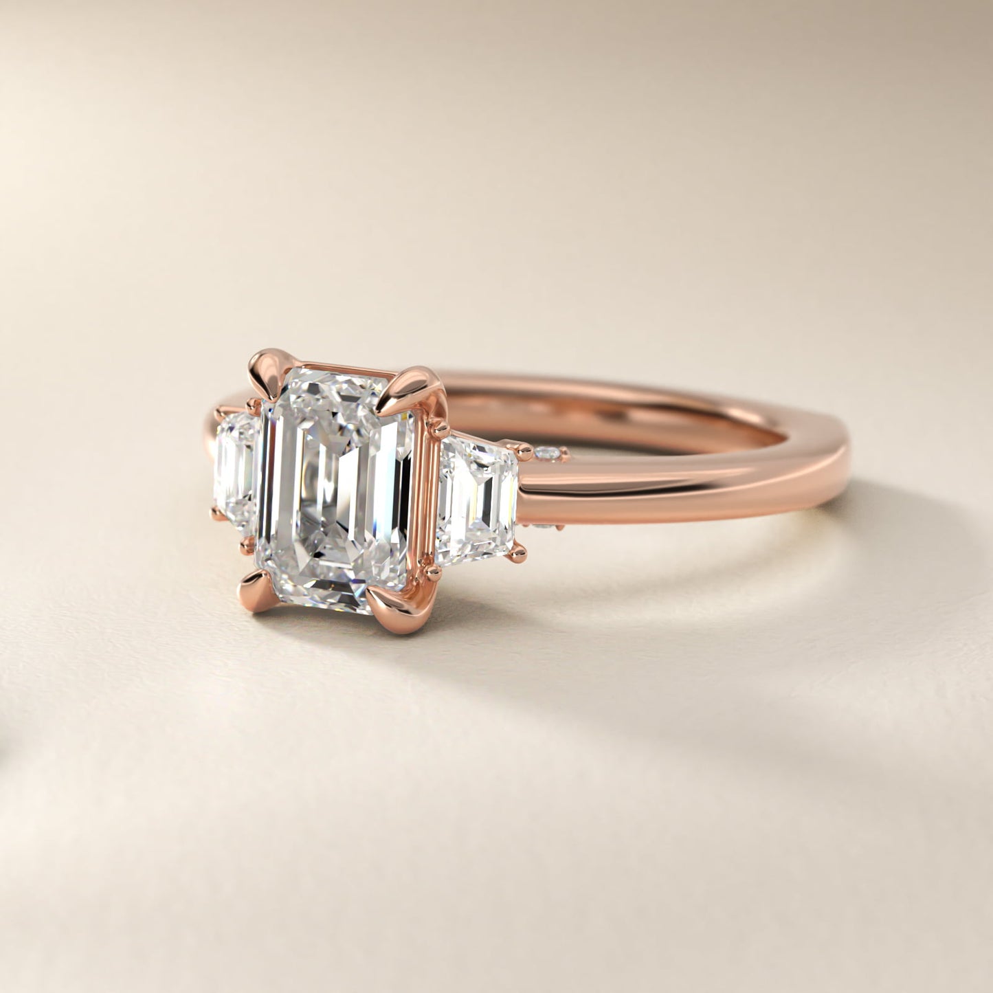 Trapezoid Three Stone Engagement Ring in 14k Rose Gold (1/3 ct. tw.) By Bella Vaughan - Emerald Center