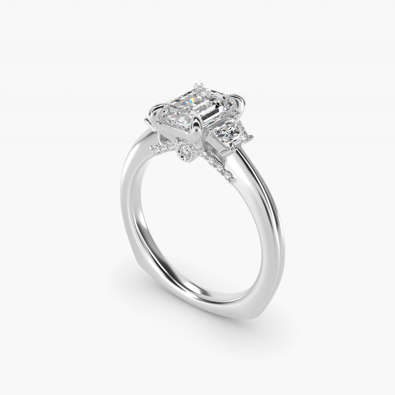 Trapezoid Three Stone Engagement Ring in 14K White Gold (1/3 ct. tw.) By Bella Vaughan - Emerald Center