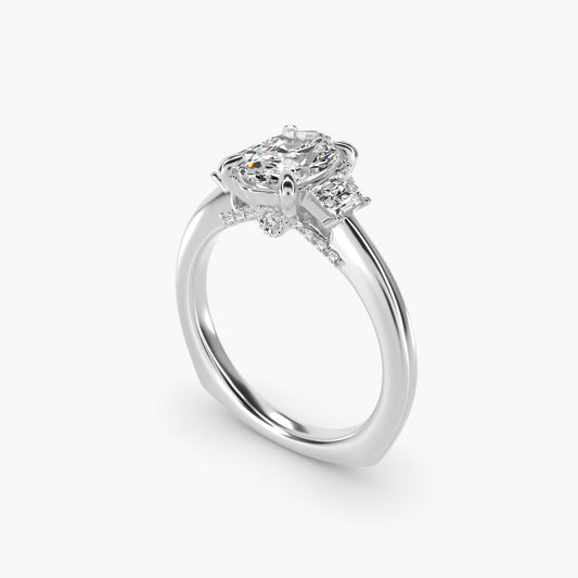 Trapezoid Three Stone Engagement Ring in 14K White Gold (1/3 ct. tw.) By Bella Vaughan - Oval Center
