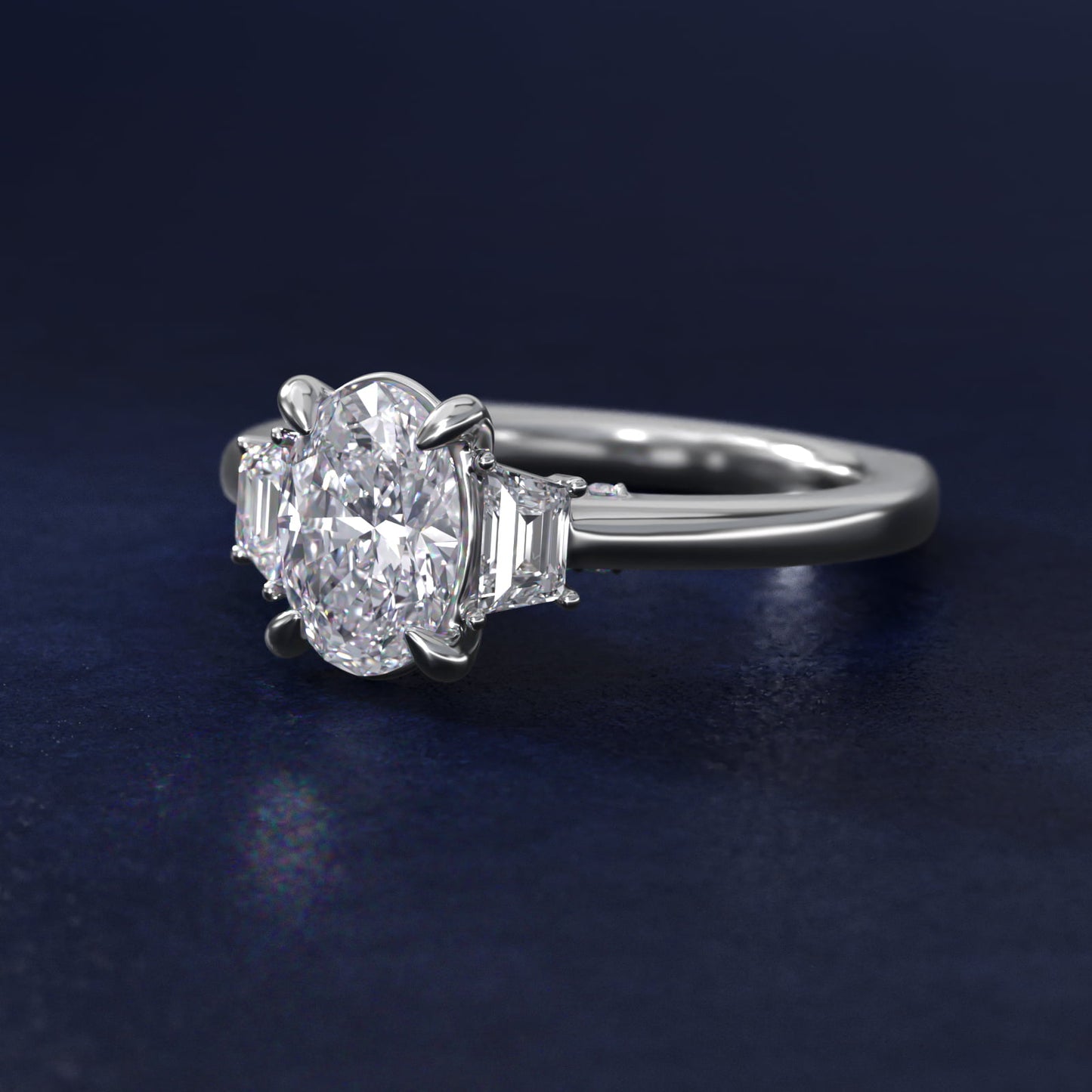 Trapezoid Three Stone Engagement Ring in 14K White Gold (1/3 ct. tw.) By Bella Vaughan - Oval Center