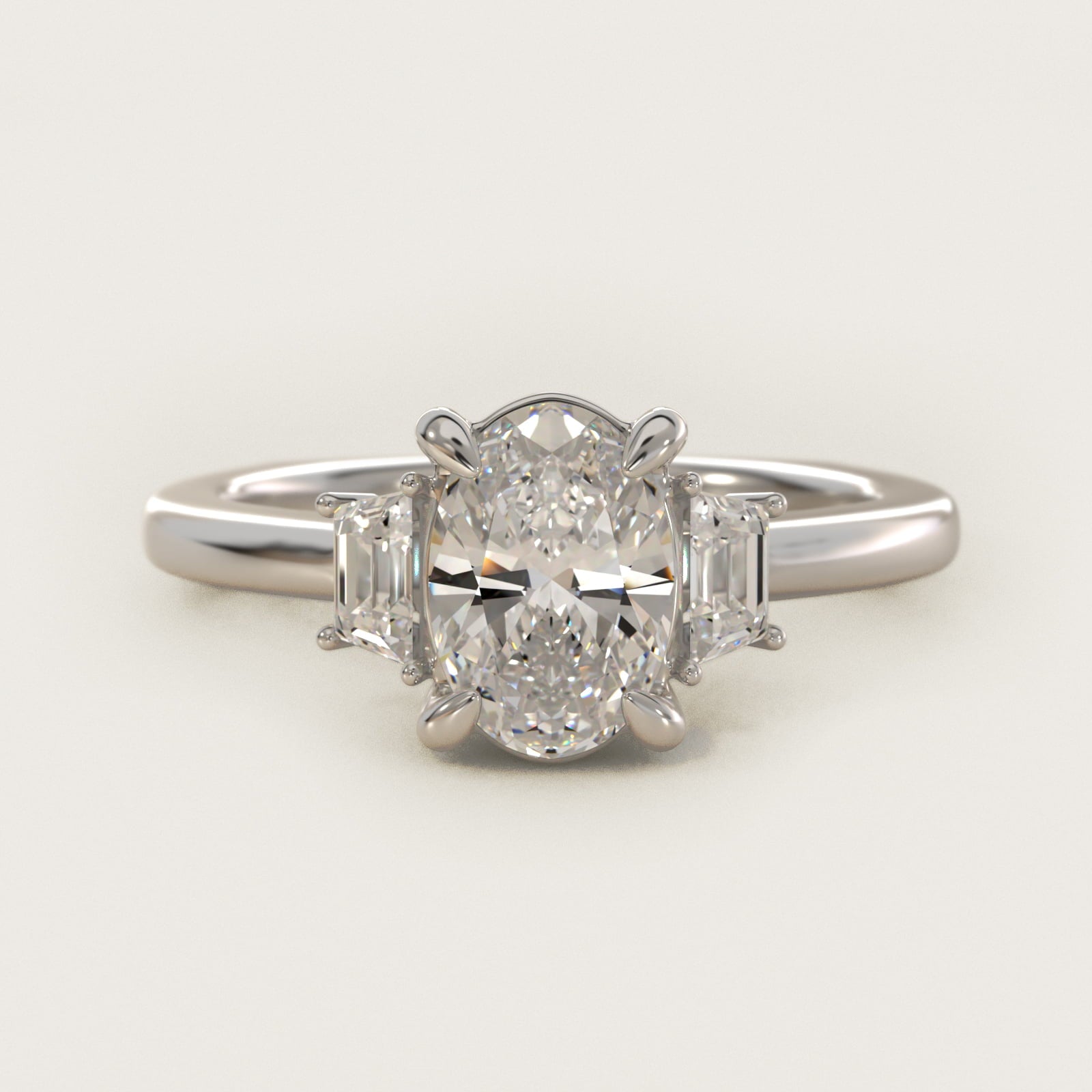 Trapezoid Three Stone Engagement Ring in 14K White Gold (1/3 ct. tw.) By Bella Vaughan - Oval Center