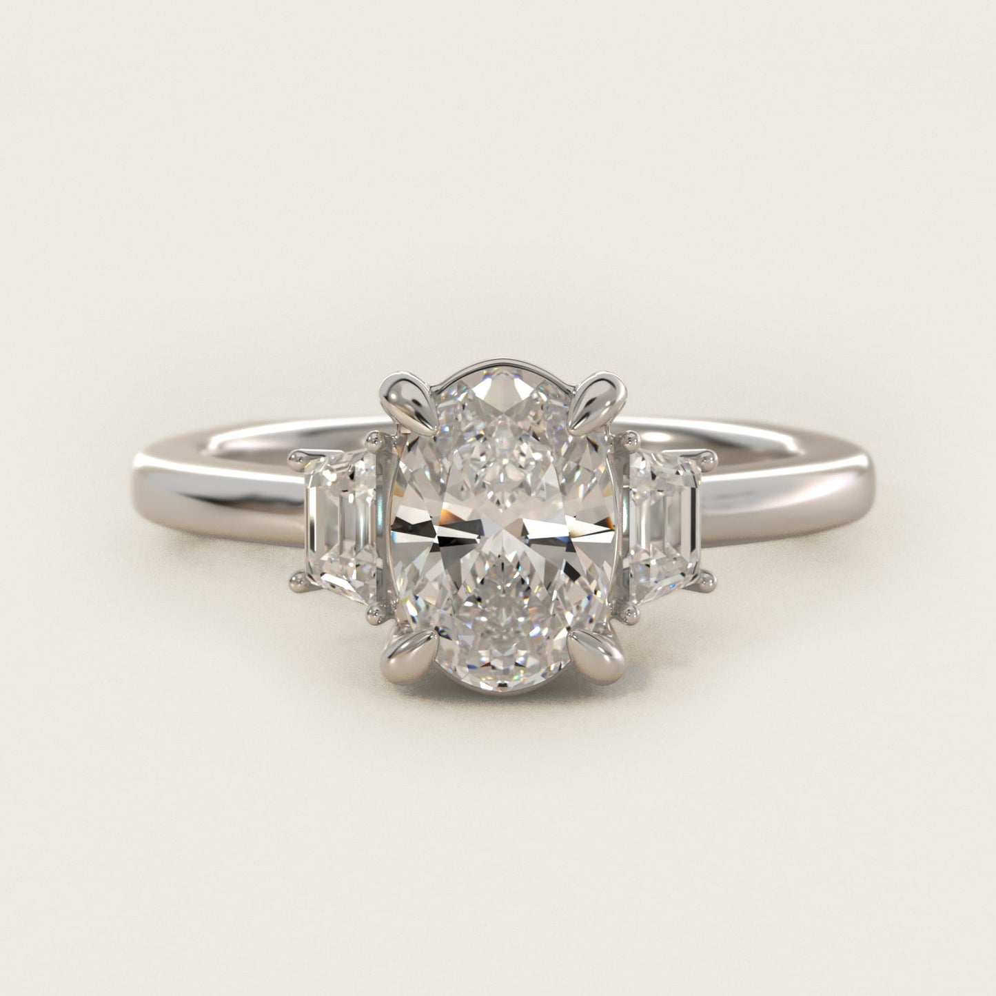 Trapezoid Three Stone Engagement Ring in 18k White Gold (1/3 ct. tw.) By Bella Vaughan - Oval Center