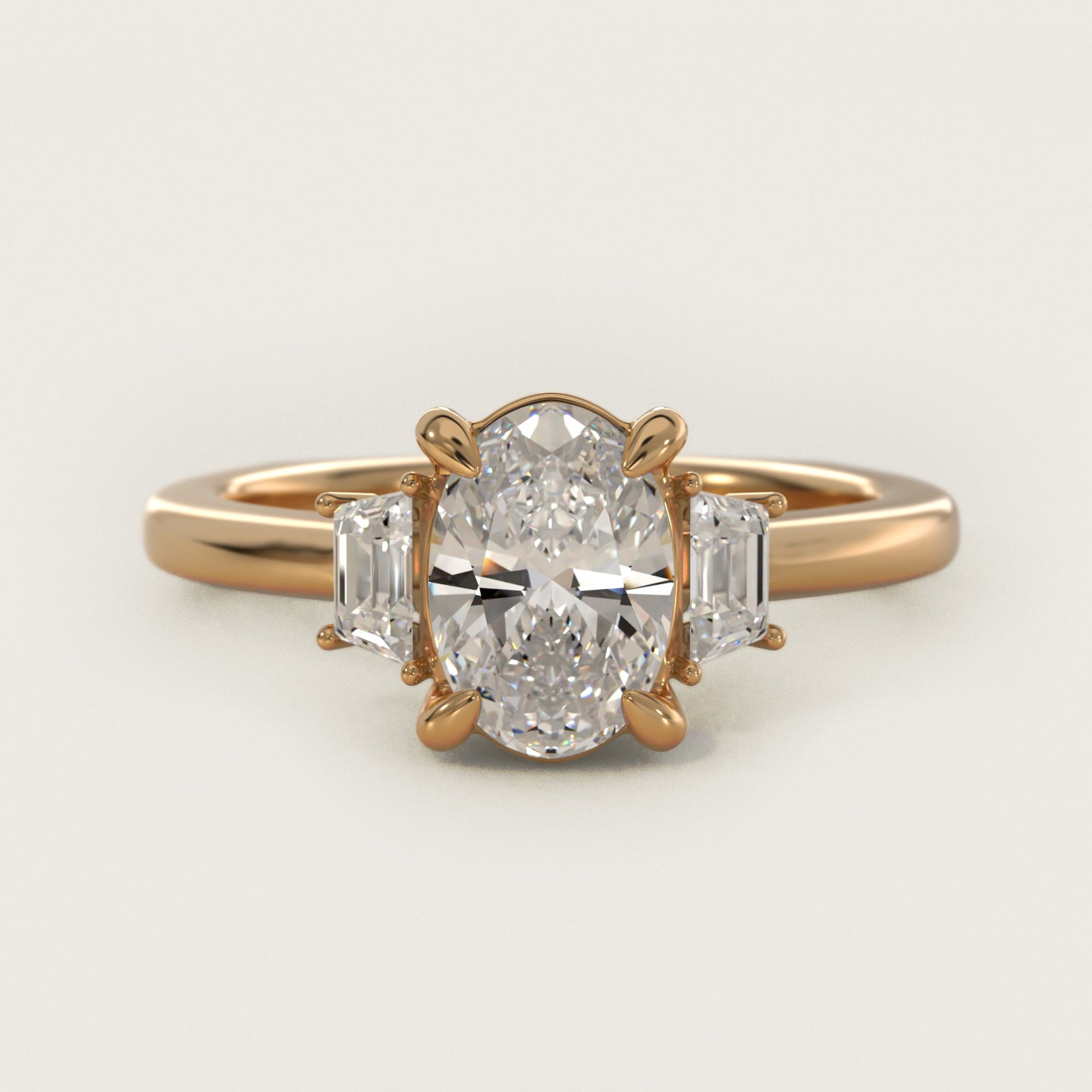 Trapezoid Three Stone Engagement Ring in 14K Yellow Gold (1/3 ct. tw.) By Bella Vaughan - Oval Center
