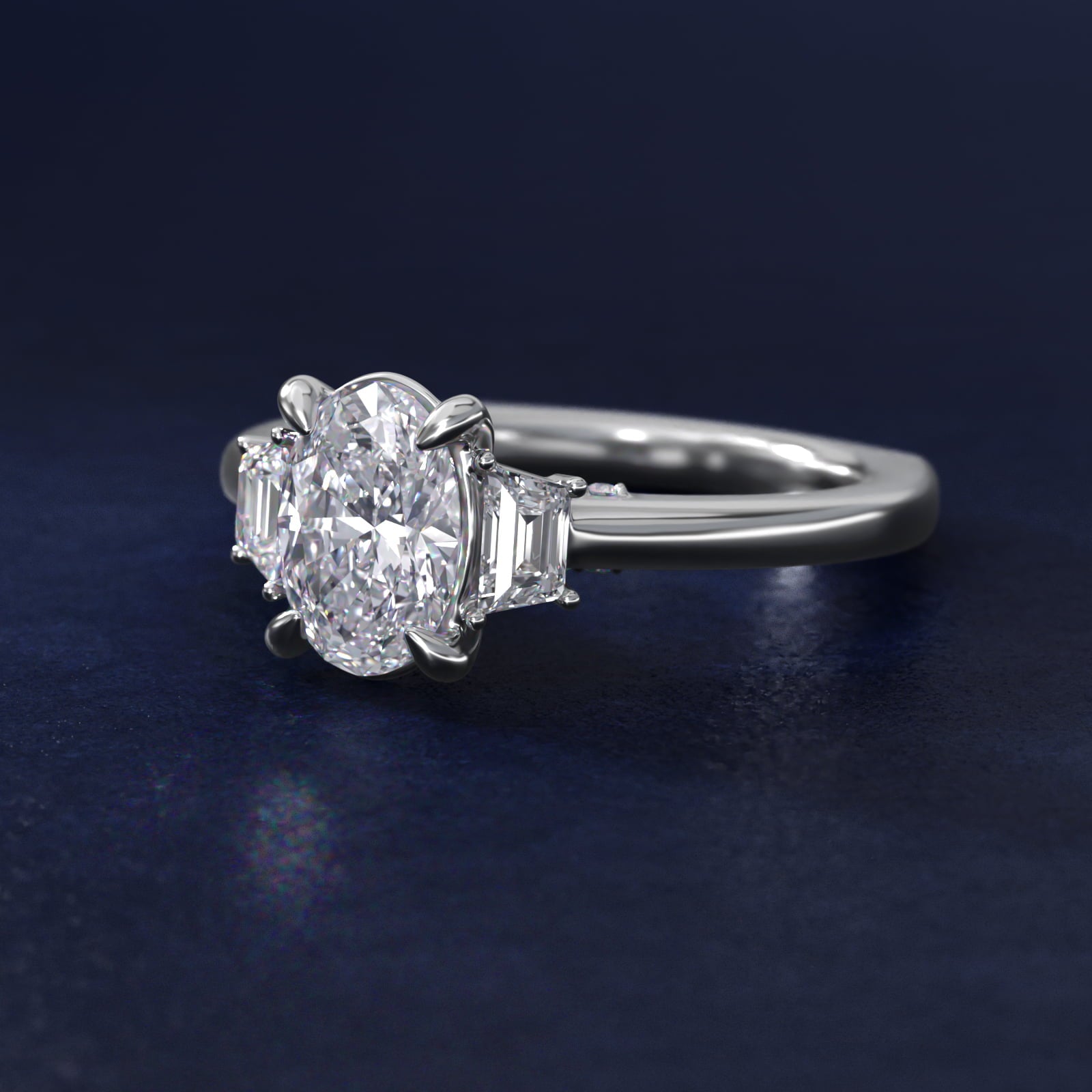 Trapezoid Three Stone Engagement Ring in Platinum (1/3 ct. tw.) By Bella Vaughan - Oval Center