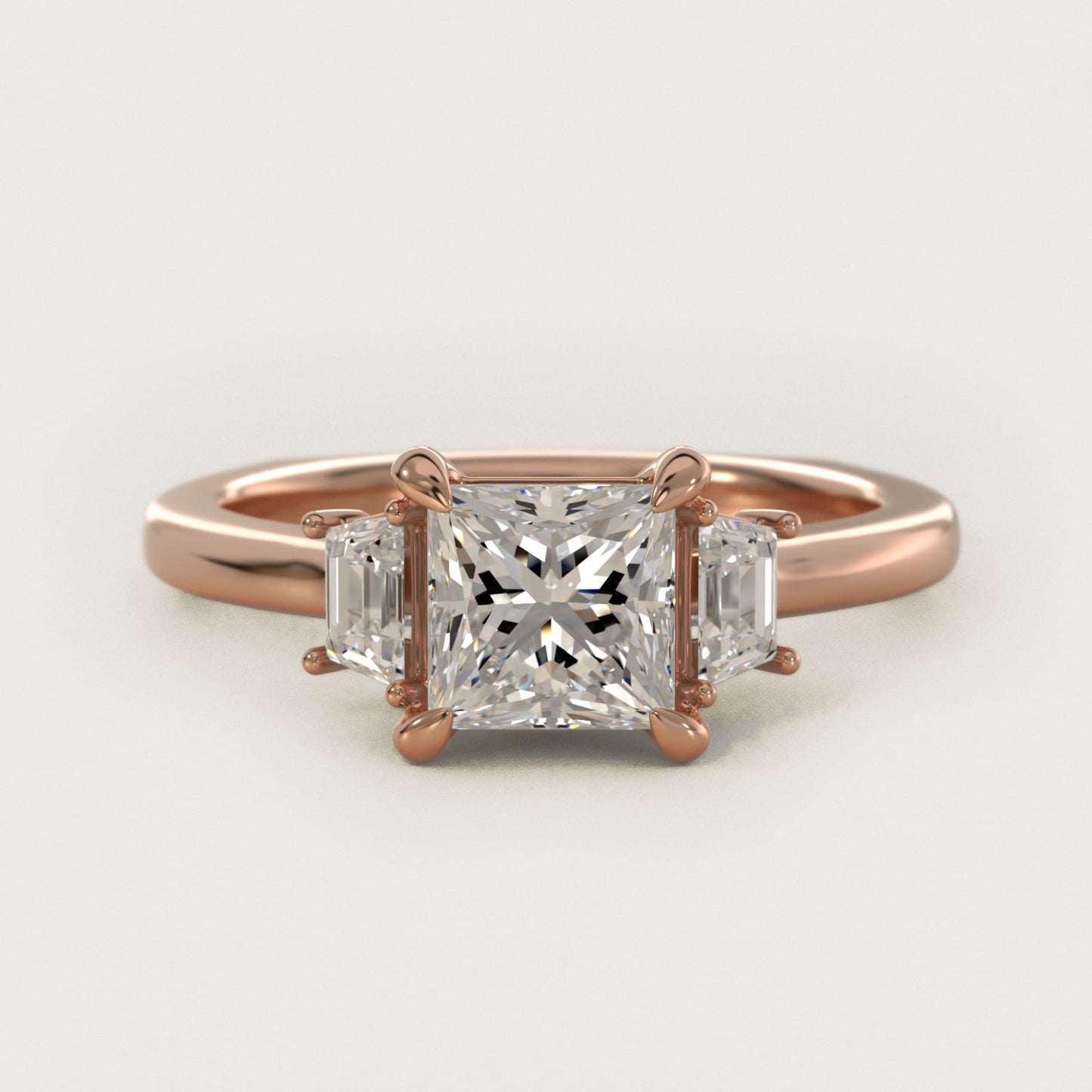 Trapezoid Three Stone Engagement Ring in 18k Rose Gold (1/3 ct. tw.) By Bella Vaughan - Princess Center