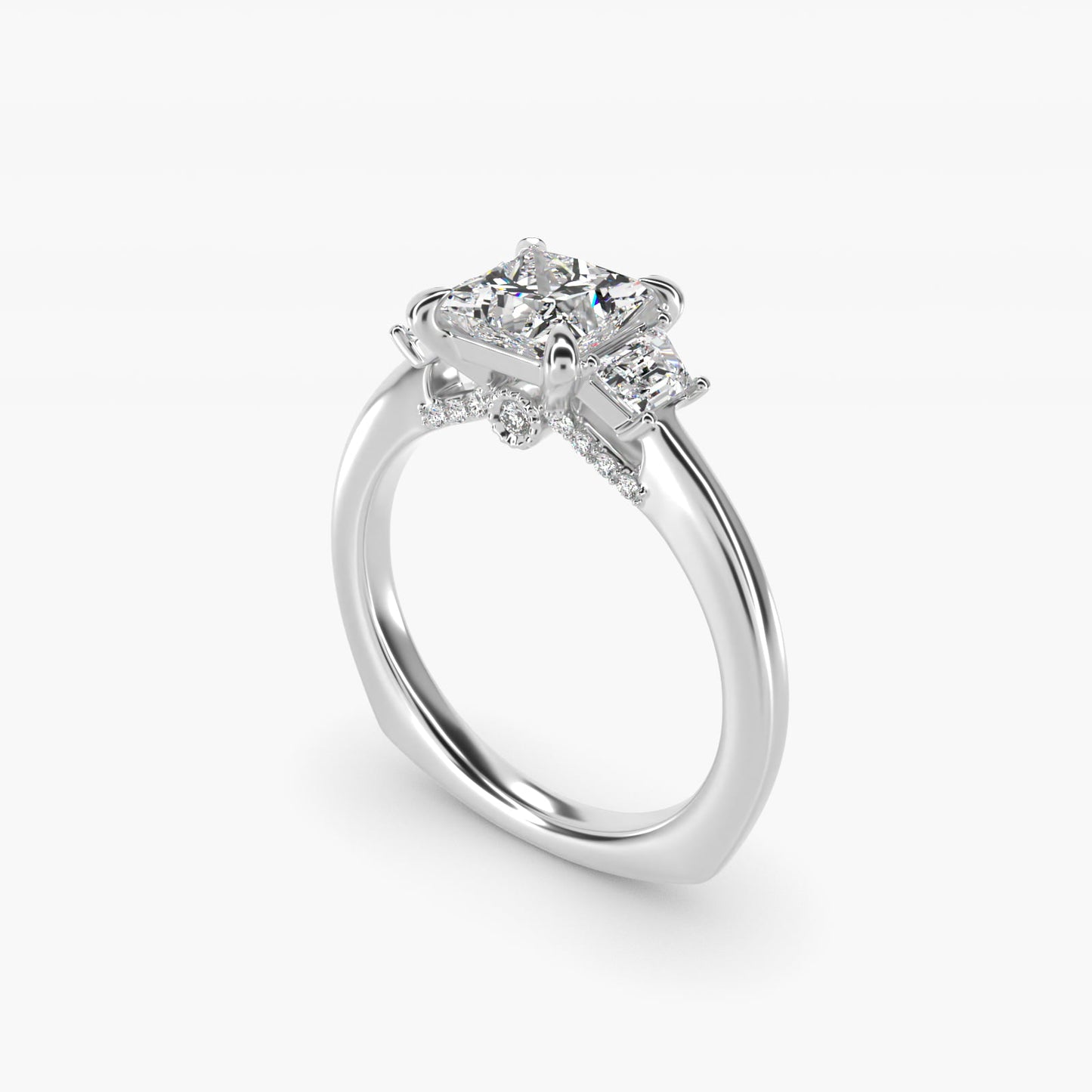 Trapezoid Three Stone Engagement Ring in 18k White Gold (1/3 ct. tw.) By Bella Vaughan - Princess Center