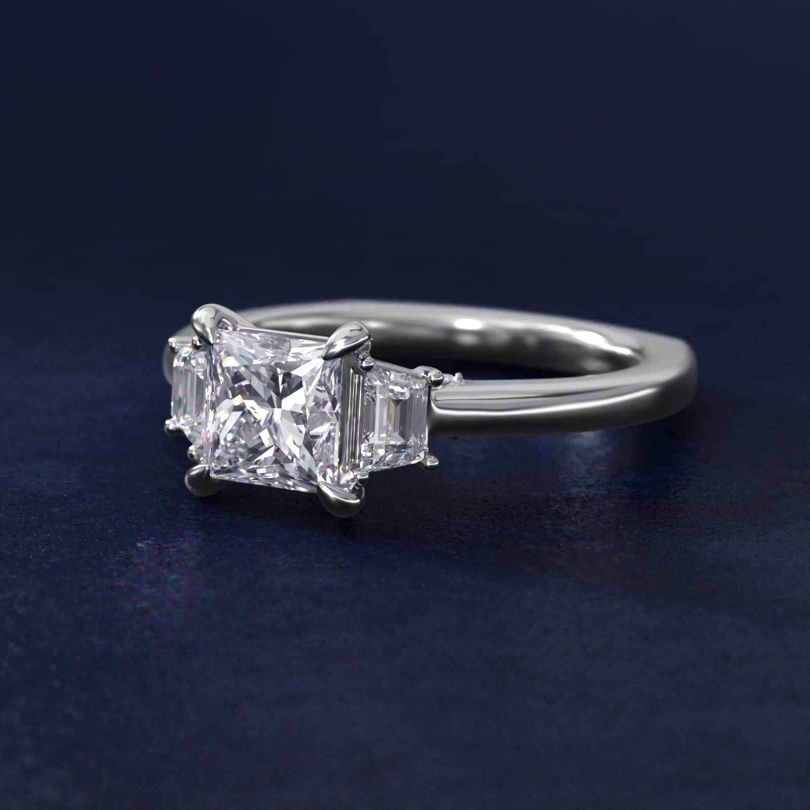 Trapezoid Three Stone Engagement Ring in 14K White Gold (1/3 ct. tw.) By Bella Vaughan - Princess Center