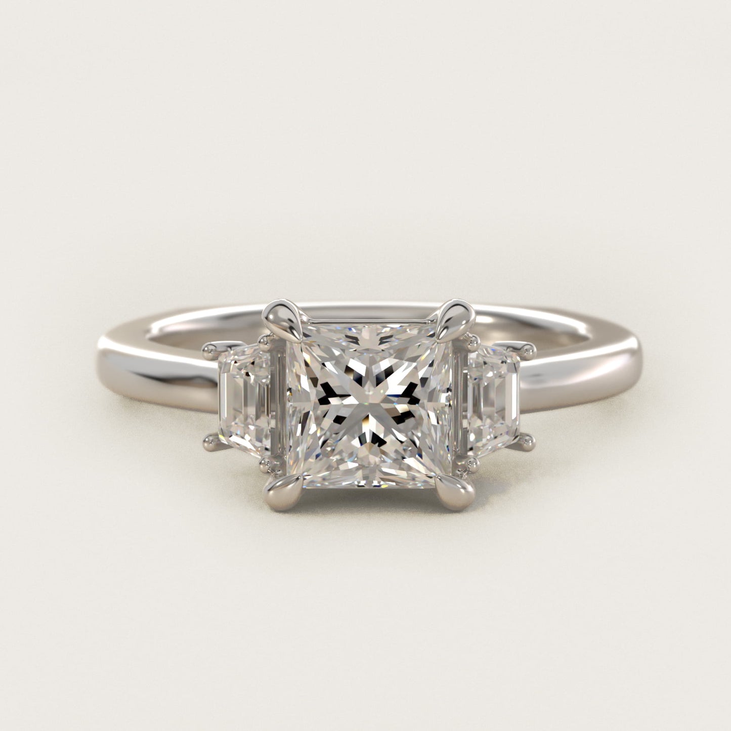 Trapezoid Three Stone Engagement Ring in 14K White Gold (1/3 ct. tw.) By Bella Vaughan - Princess Center