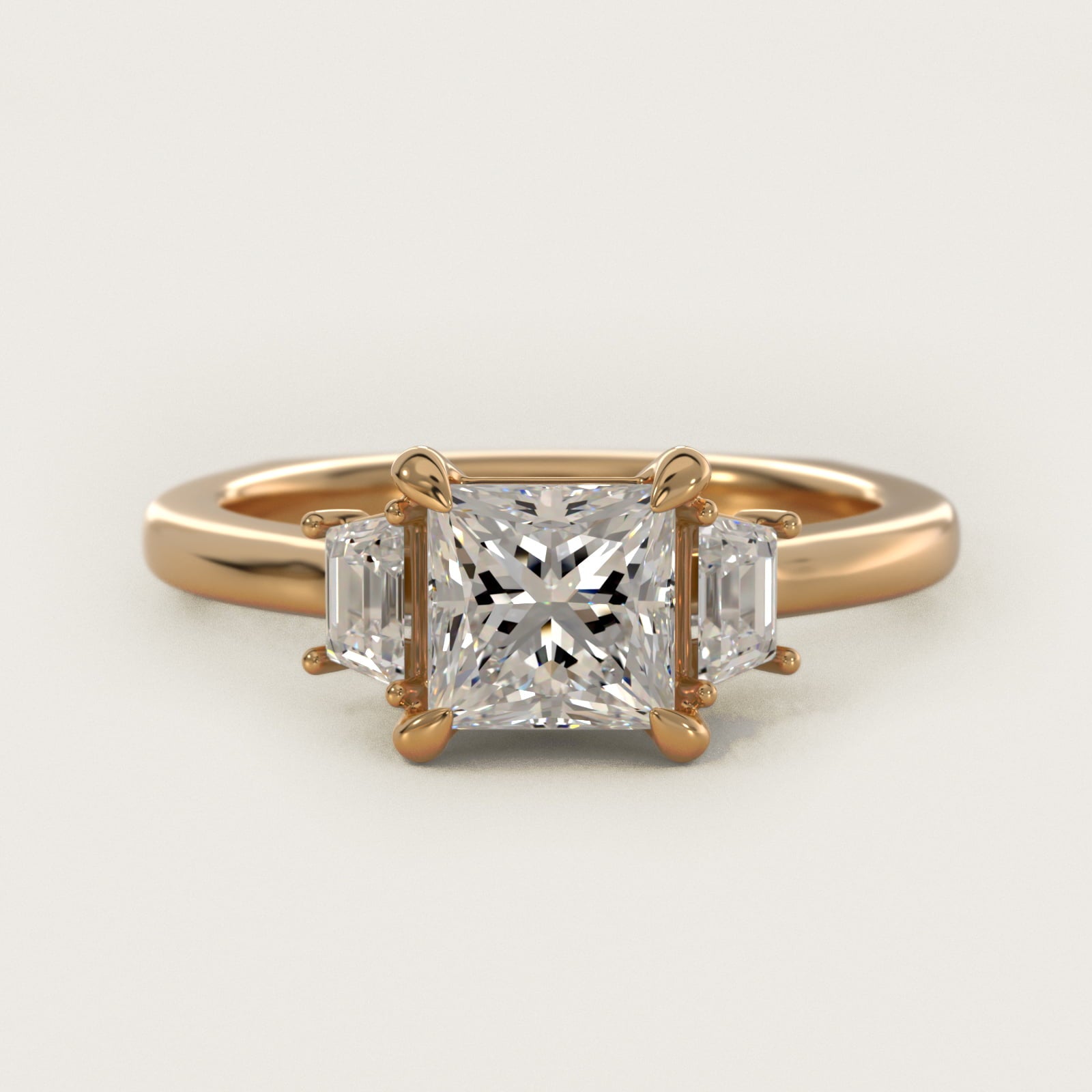 Trapezoid Three Stone Engagement Ring in 14K Yellow Gold (1/3 ct. tw.) By Bella Vaughan - Princess Center