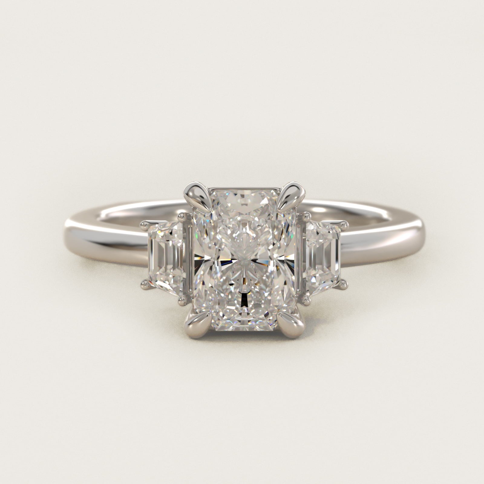 Trapezoid Three Stone Engagement Ring in 18k White Gold (1/3 ct. tw.) By Bella Vaughan - Radiant Center