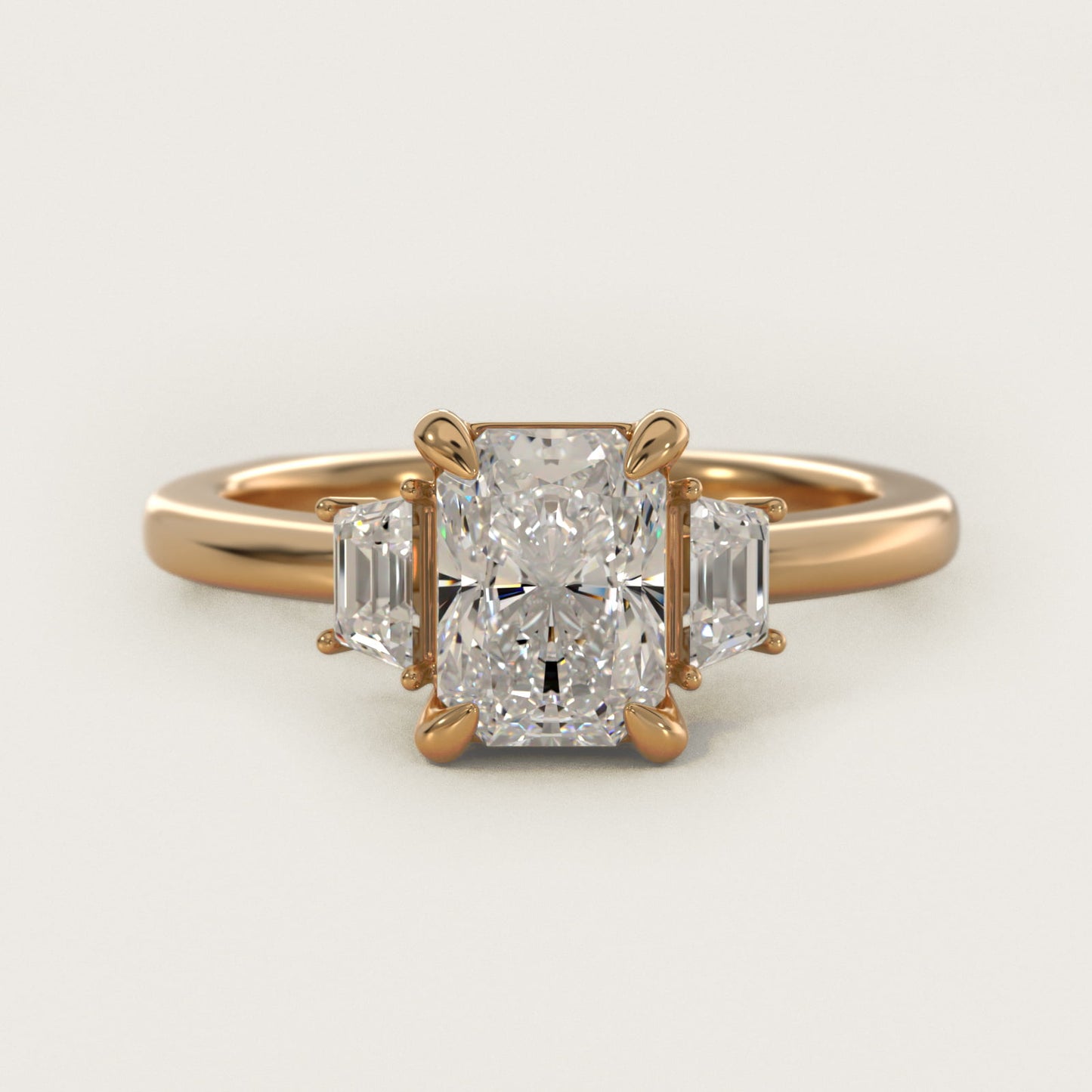 Trapezoid Three Stone Engagement Ring in 14K Yellow Gold (1/3 ct. tw.) By Bella Vaughan - Radiant Center