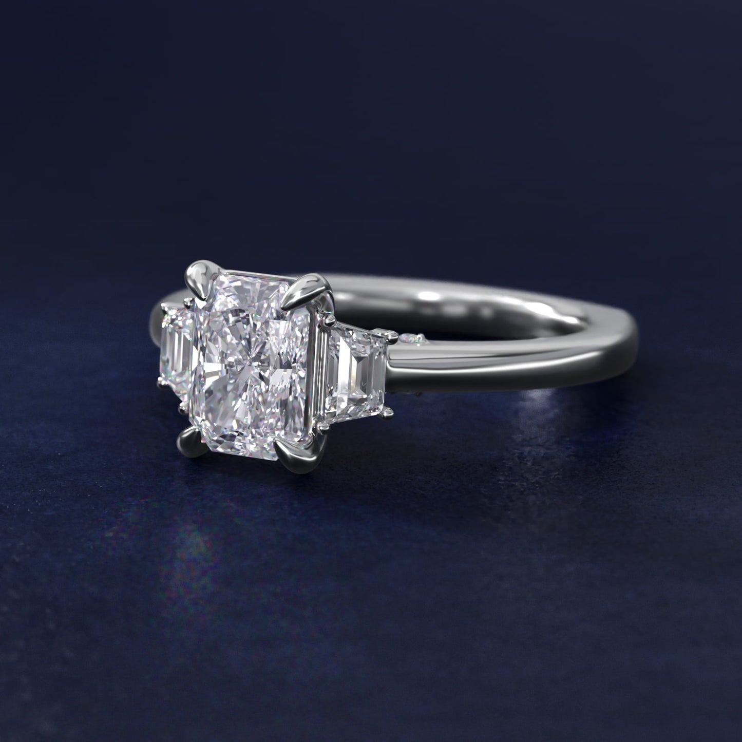 Trapezoid Three Stone Engagement Ring in Platinum (1/3 ct. tw.) By Bella Vaughan - Radiant Center