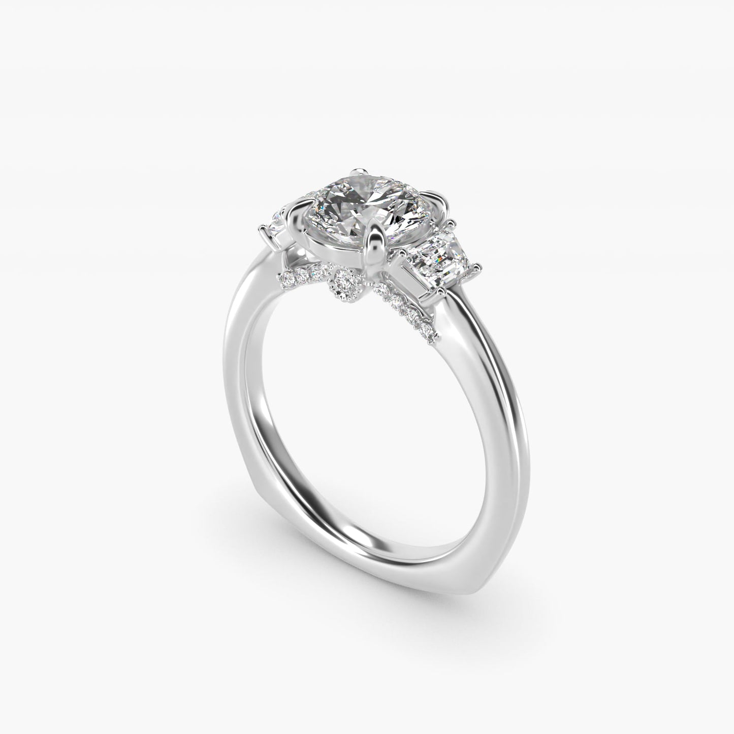 Trapezoid Three Stone Engagement Ring in 14K White Gold (1/3 ct. tw.) By Bella Vaughan - Round Center