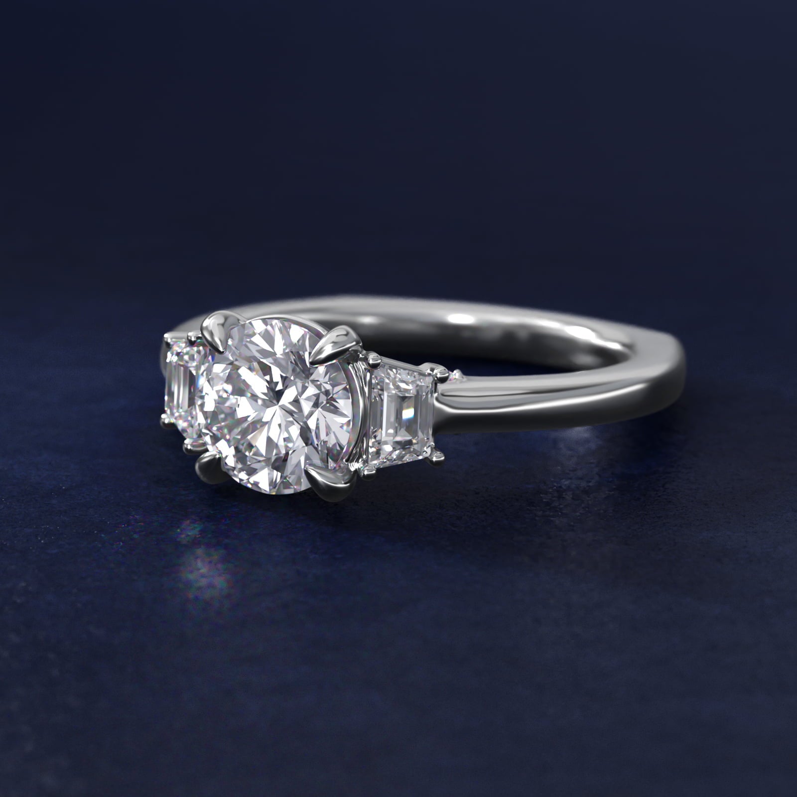 Trapezoid Three Stone Engagement Ring in 14K White Gold (1/3 ct. tw.) By Bella Vaughan - Round Center