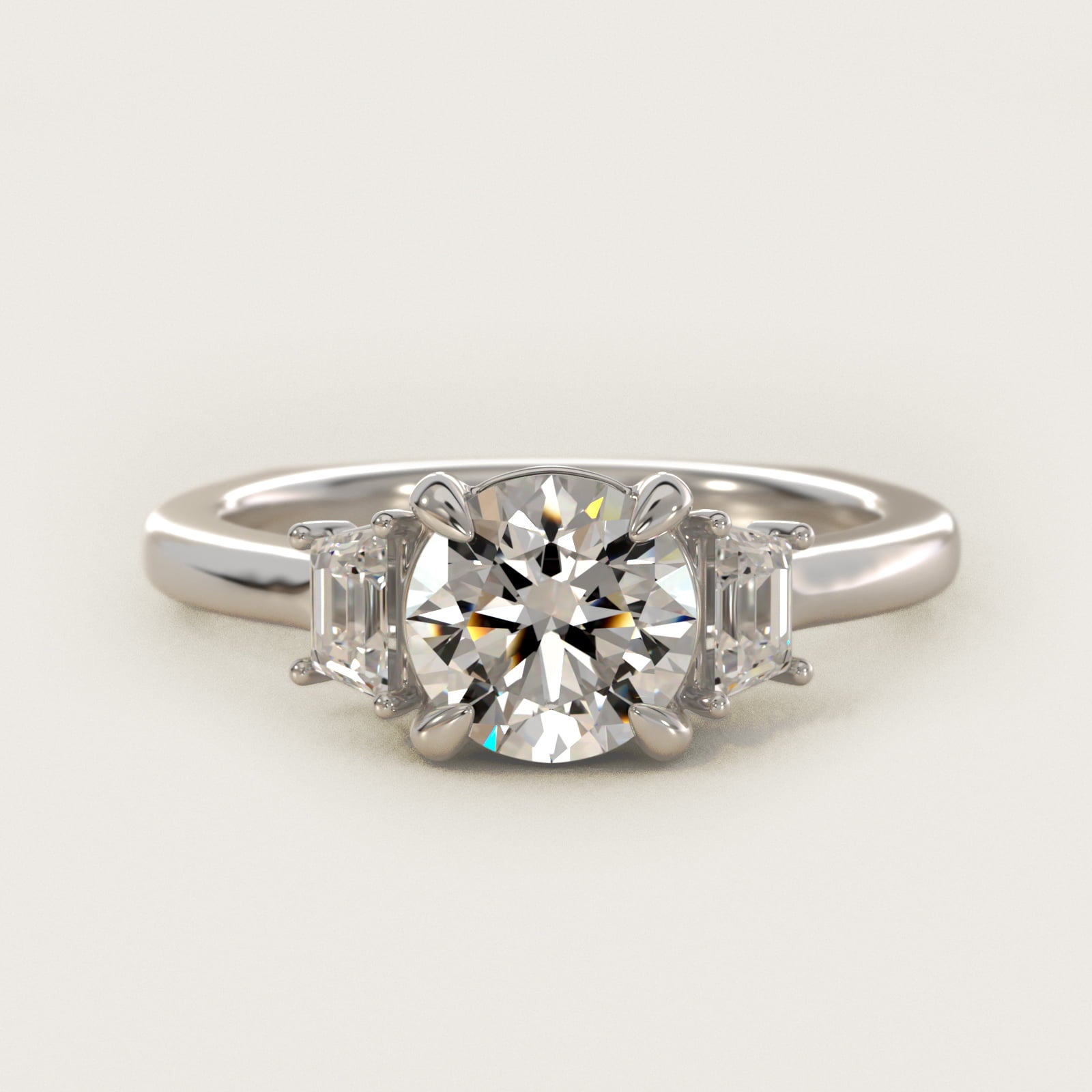 Trapezoid Three Stone Engagement Ring in 18k White Gold (1/3 ct. tw.) By Bella Vaughan - Round Center