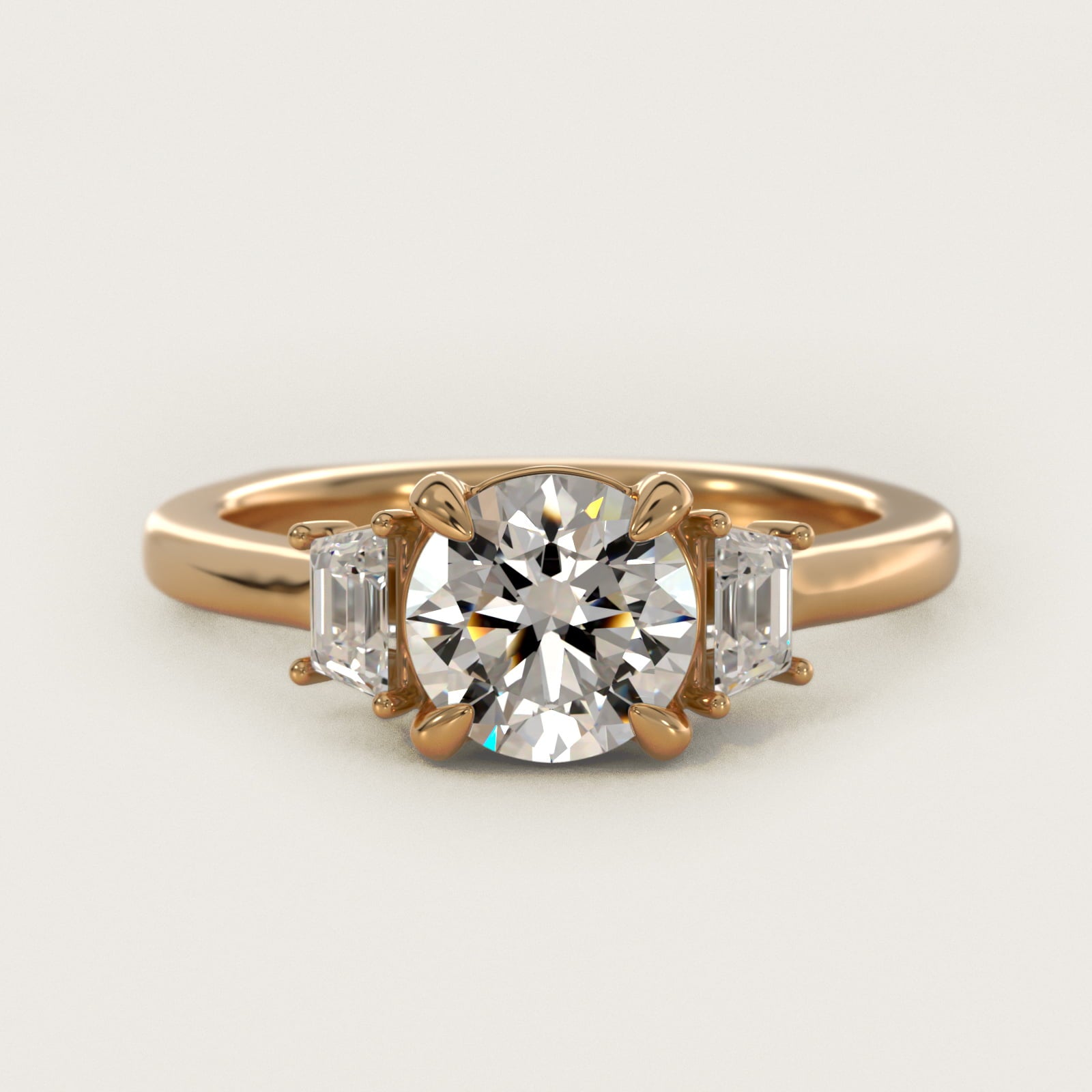 Trapezoid Three Stone Engagement Ring in 14K Yellow Gold (1/3 ct. tw.) By Bella Vaughan - Round Center
