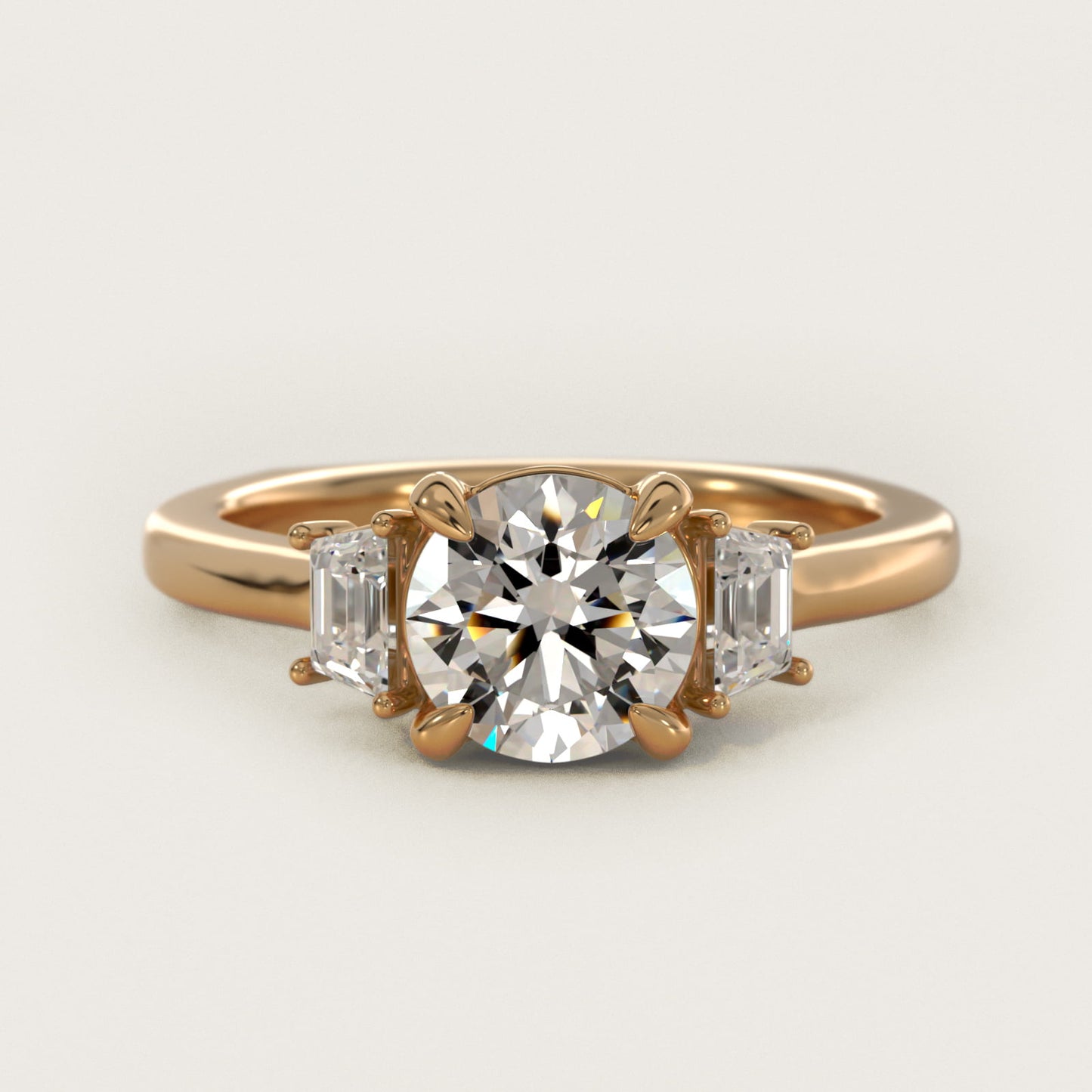Trapezoid Three Stone Engagement Ring in 18k Yellow Gold (1/3 ct. tw.) By Bella Vaughan - Round Center