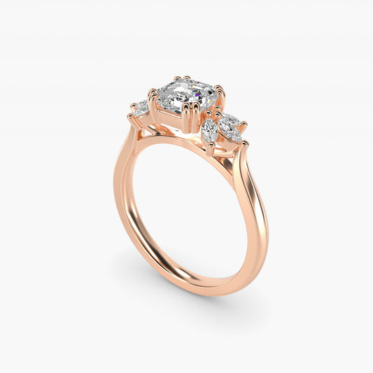 Trio Marquise Diamond Engagement Ring in 14k Rose Gold - Asscher Center