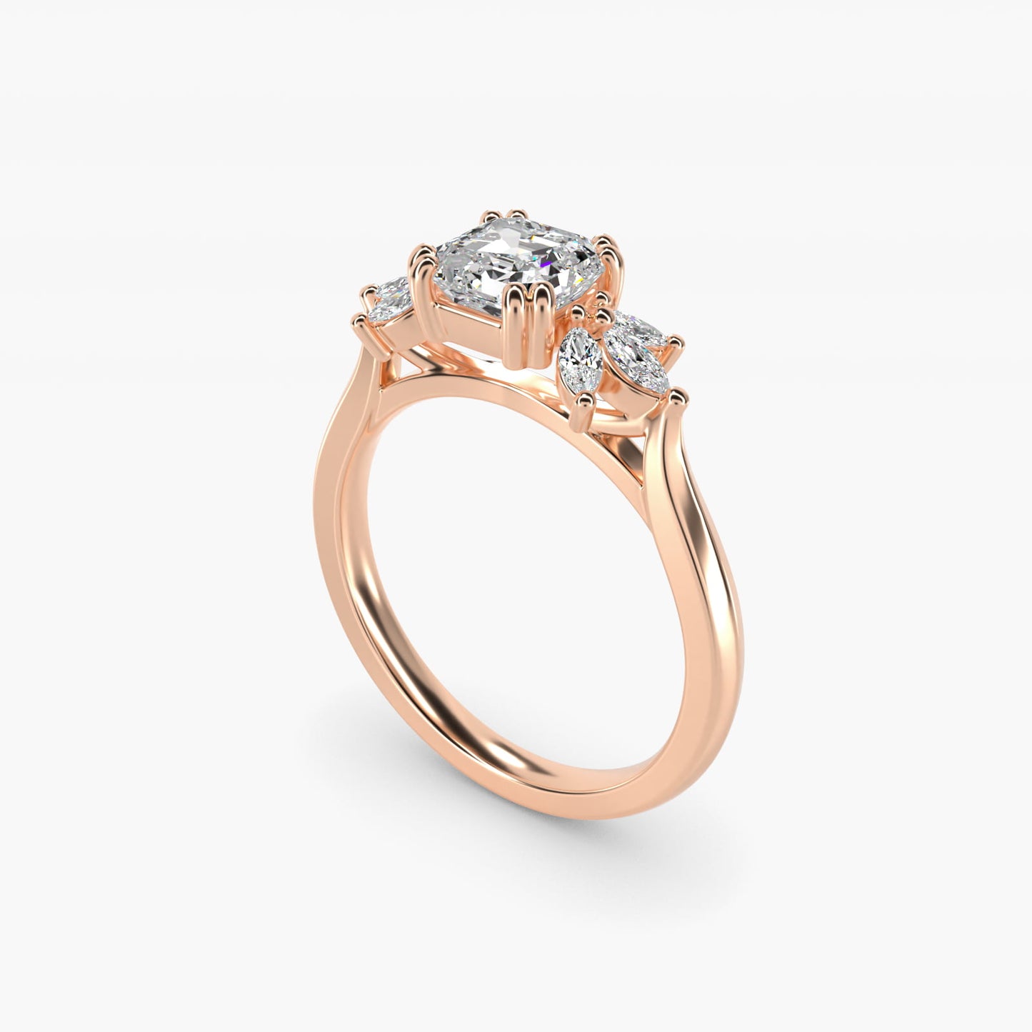 Trio Marquise Diamond Engagement Ring in 18k Rose Gold - Asscher Center