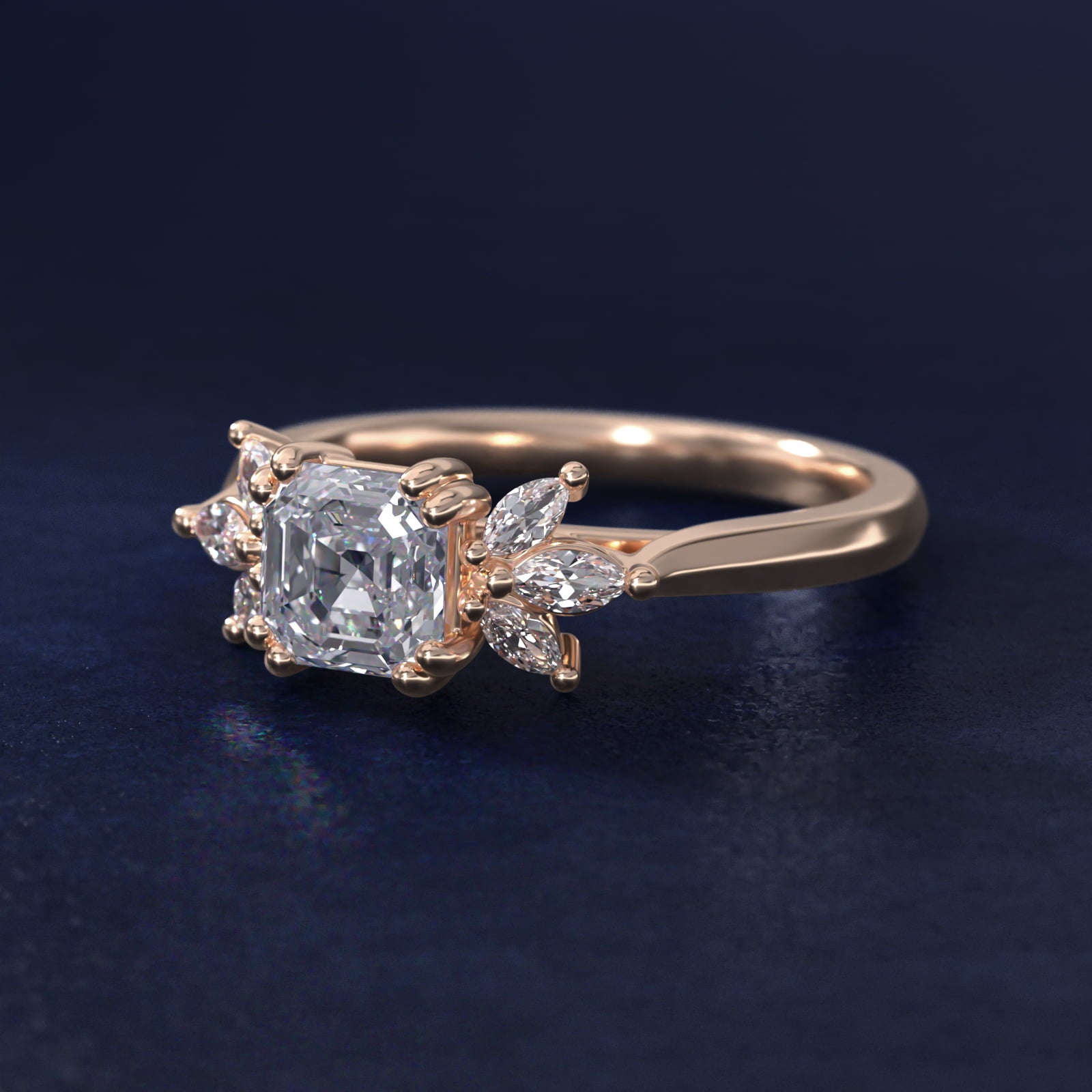 Trio Marquise Diamond Engagement Ring in 14k Rose Gold - Asscher Center