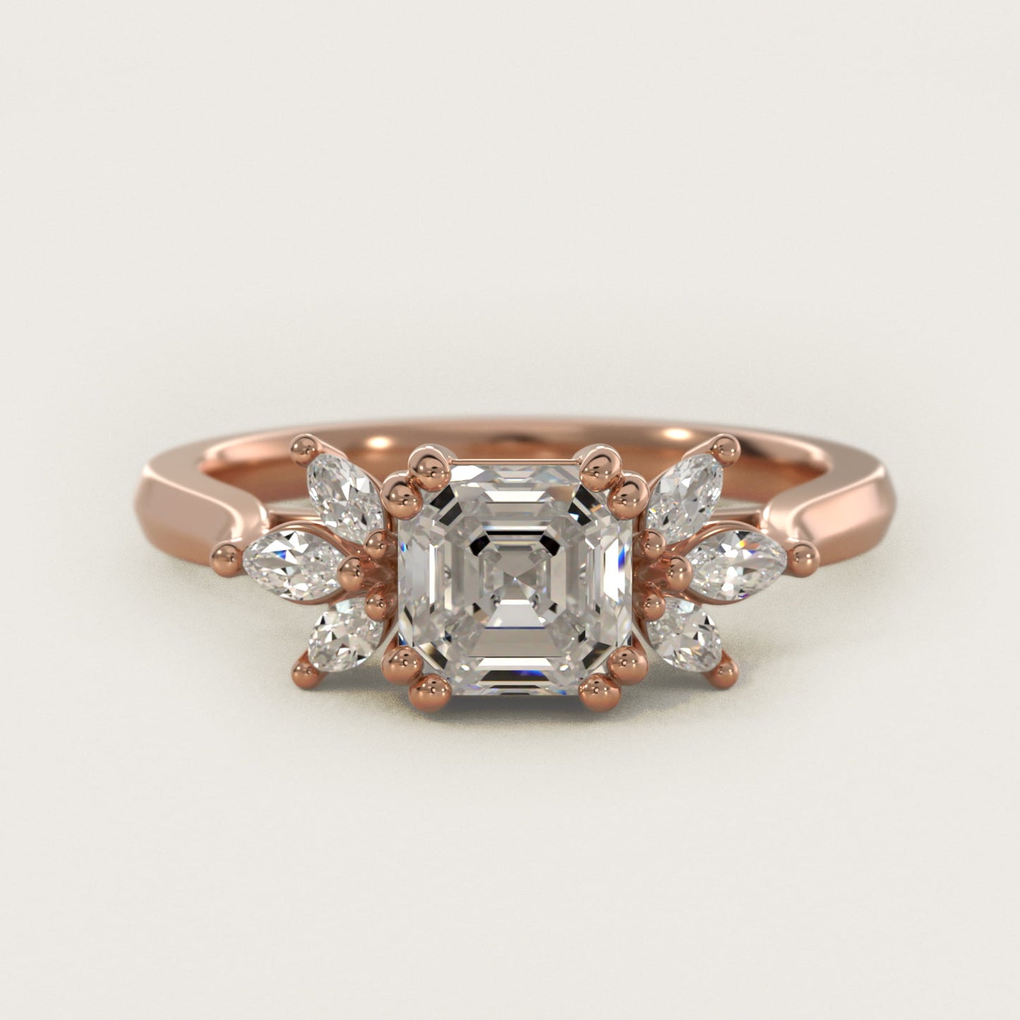 Trio Marquise Diamond Engagement Ring in 18k Rose Gold - Asscher Center