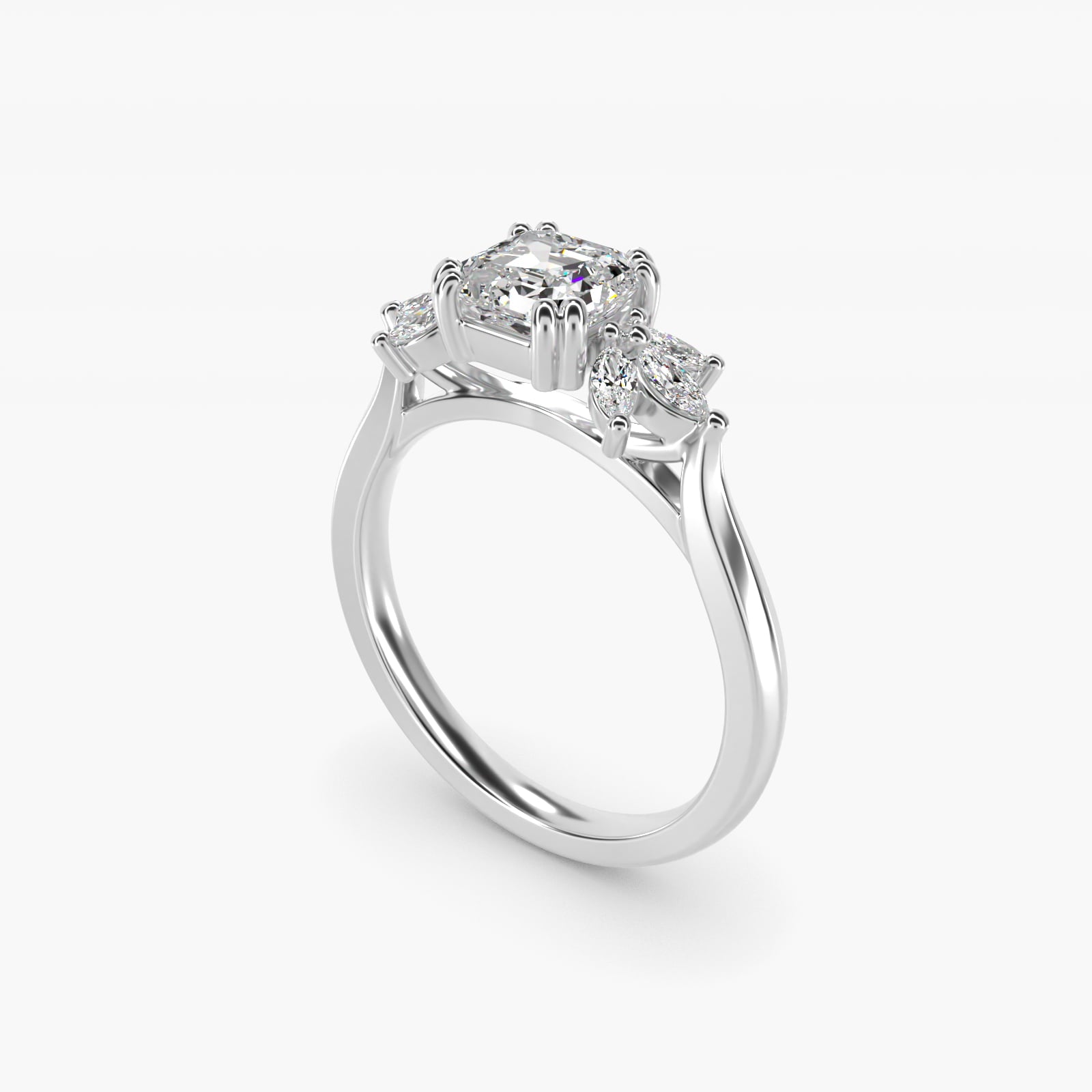 Trio Marquise Diamond Engagement Ring in 18k White Gold - Asscher Center