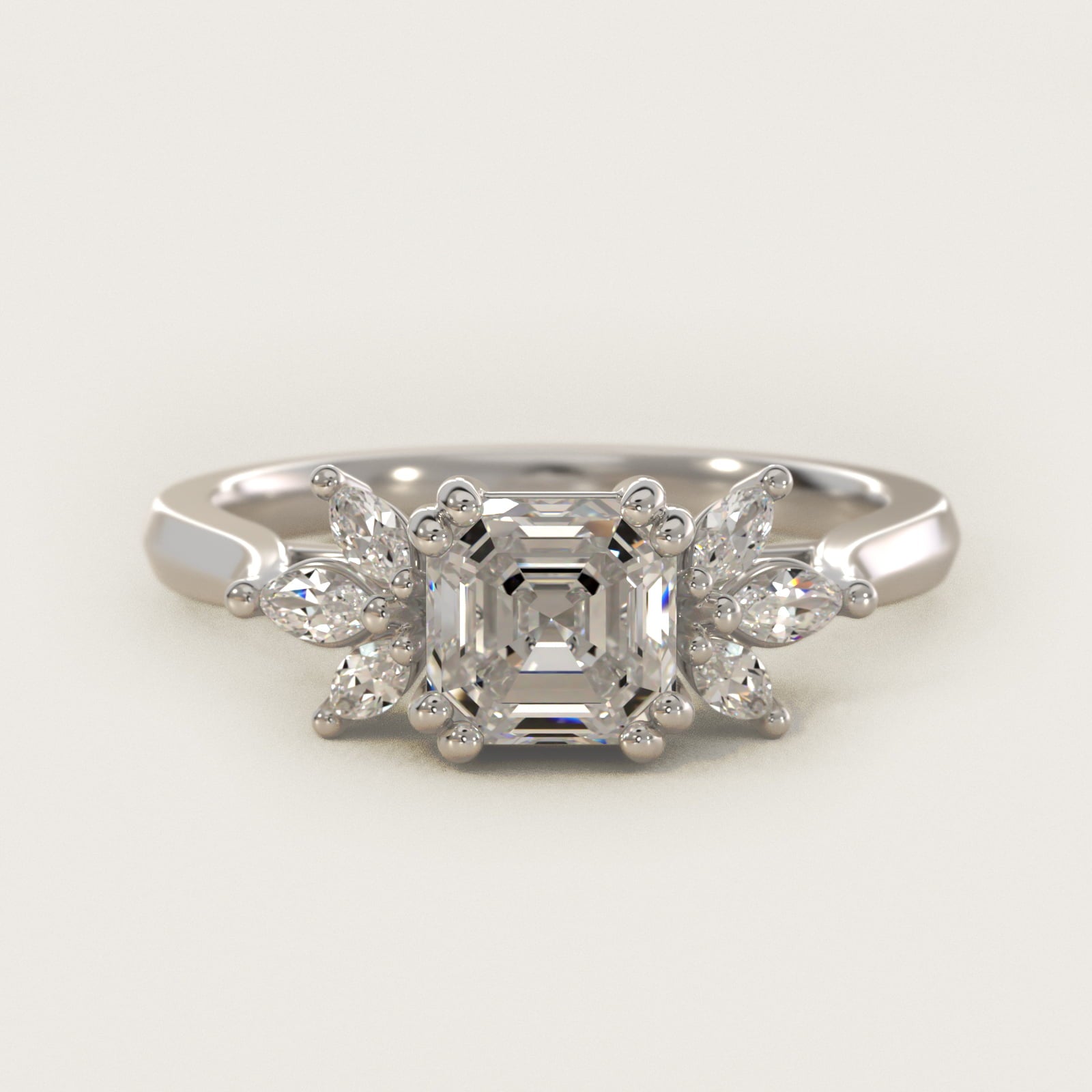 Trio Marquise Diamond Engagement Ring in 14k White Gold - Asscher Center