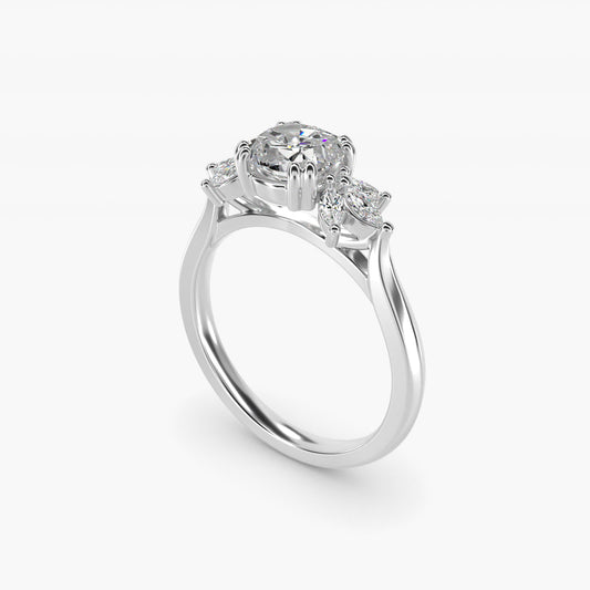 Trio Marquise Diamond Engagement Ring in 18k White Gold - Cushion Center