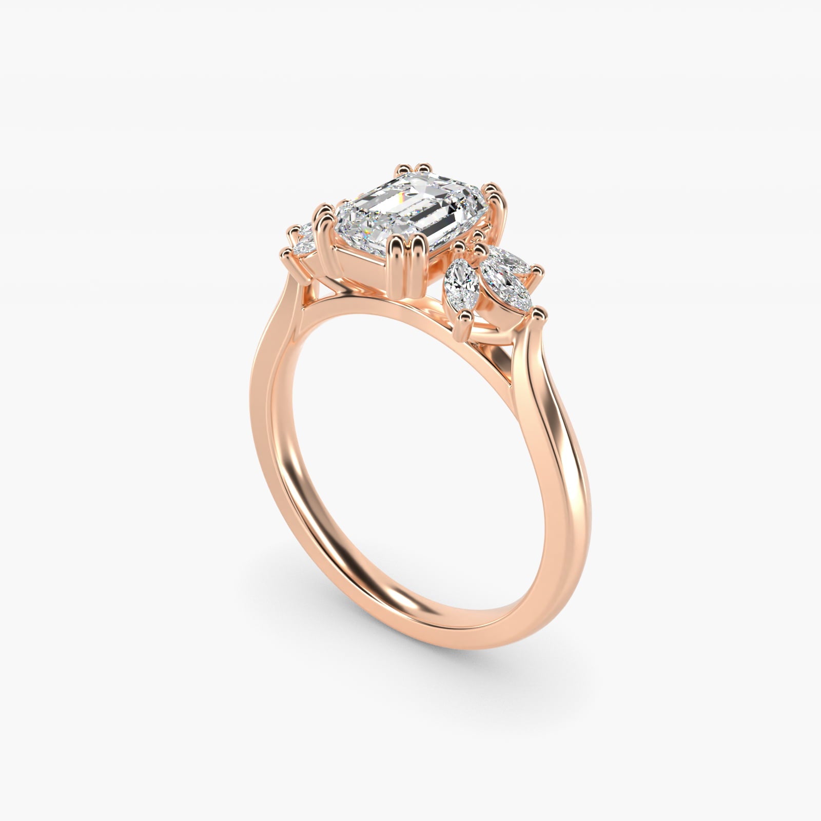 Trio Marquise Diamond Engagement Ring in 18k Rose Gold - Emerald Center