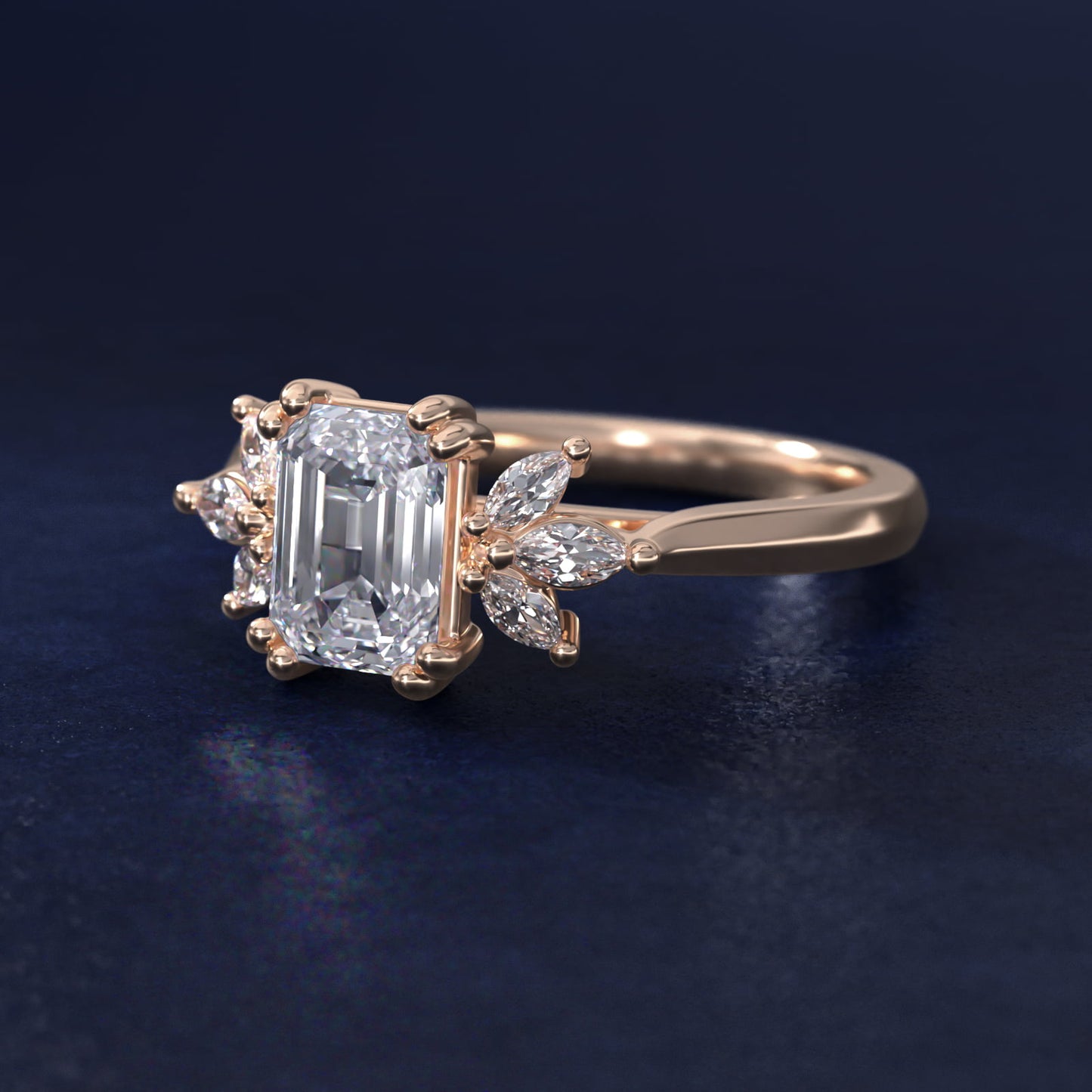 Trio Marquise Diamond Engagement Ring in 14k Rose Gold - Emerald Center