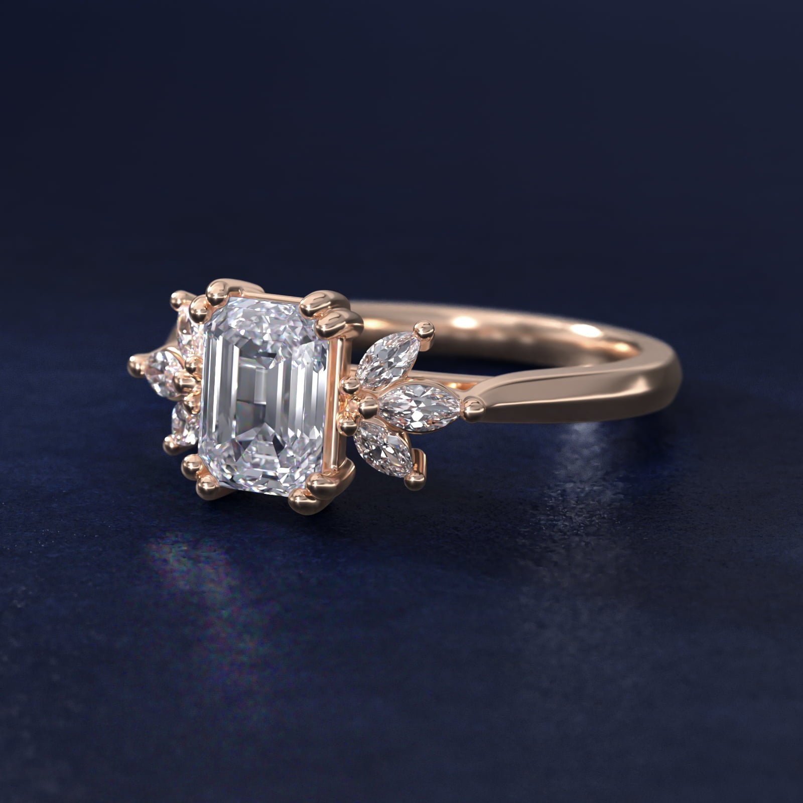 Trio Marquise Diamond Engagement Ring in 14k Rose Gold - Emerald Center