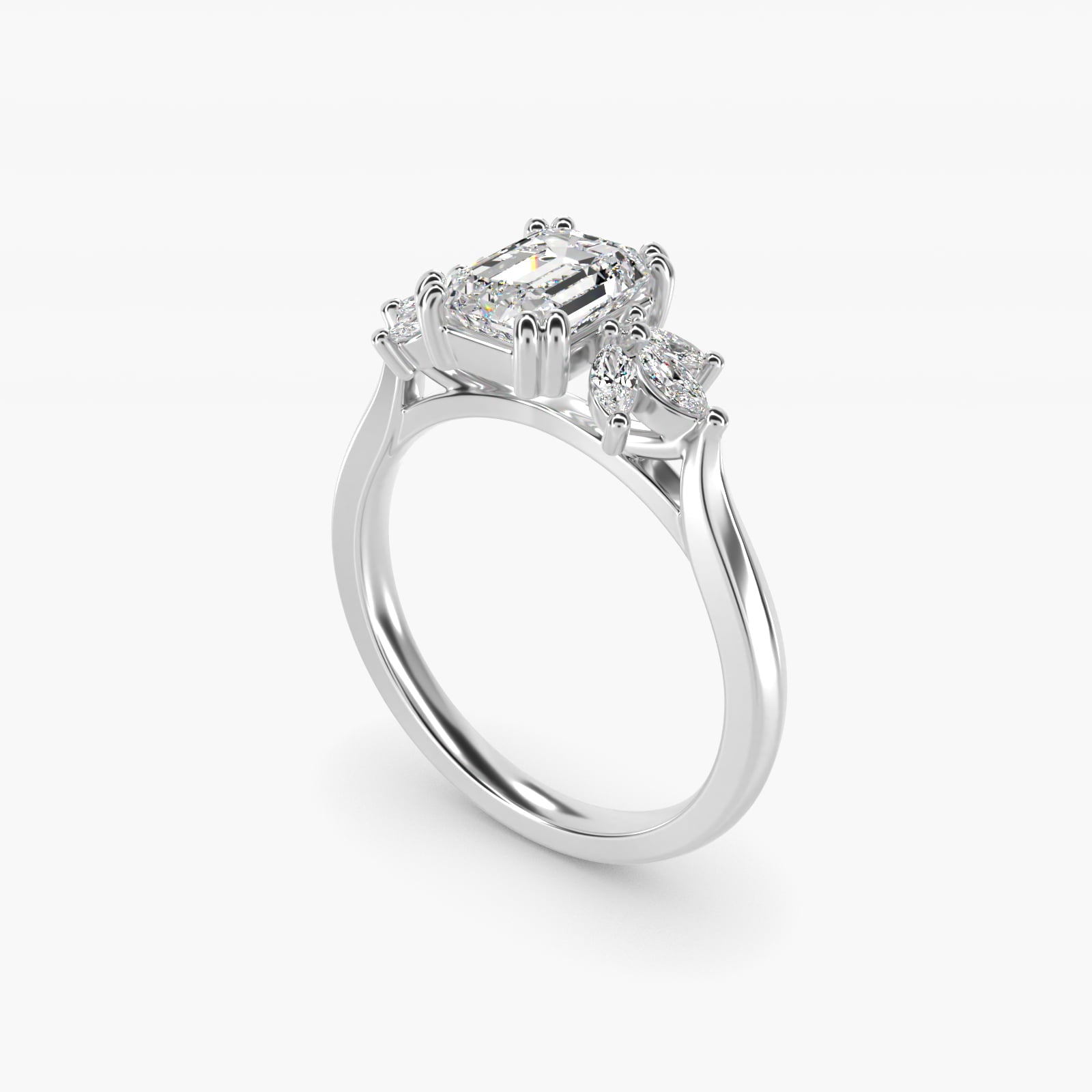 Trio Marquise Diamond Engagement Ring in 14k White Gold - Emerald Center