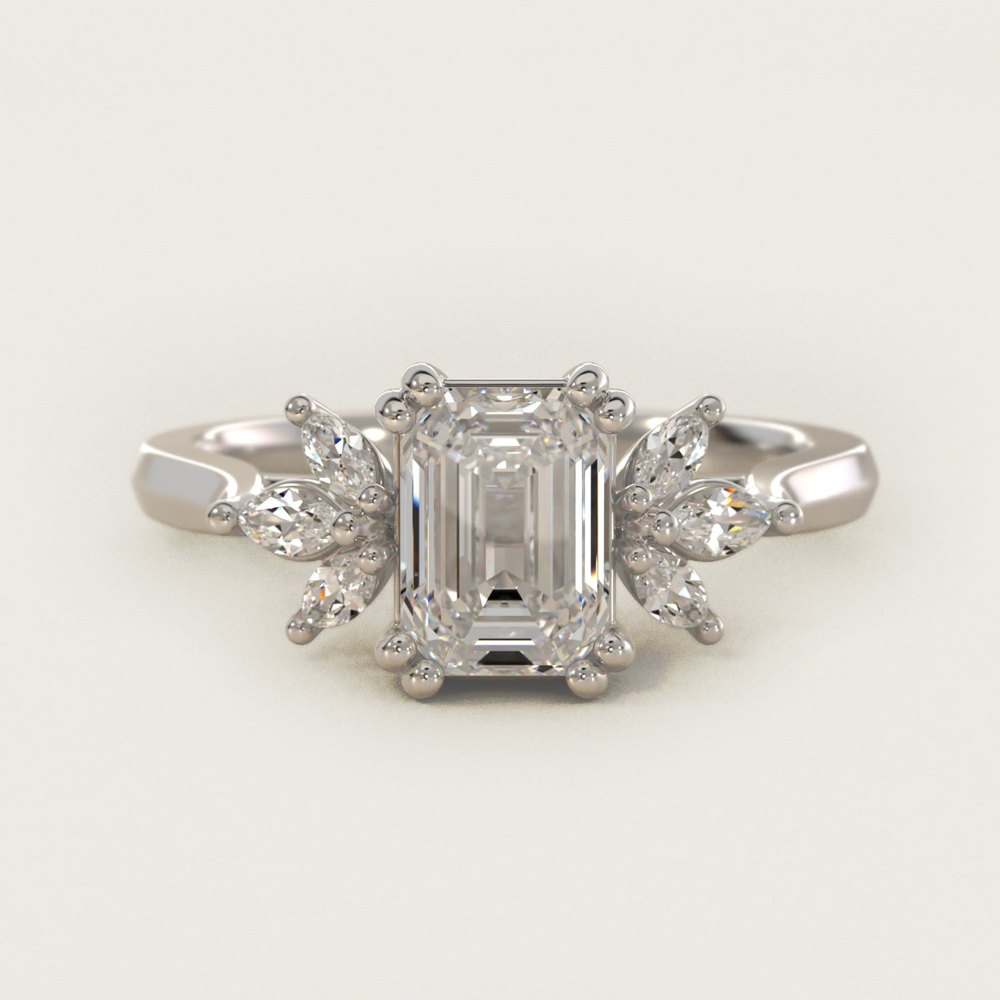 Trio Marquise Diamond Engagement Ring in 14k White Gold - Emerald Center