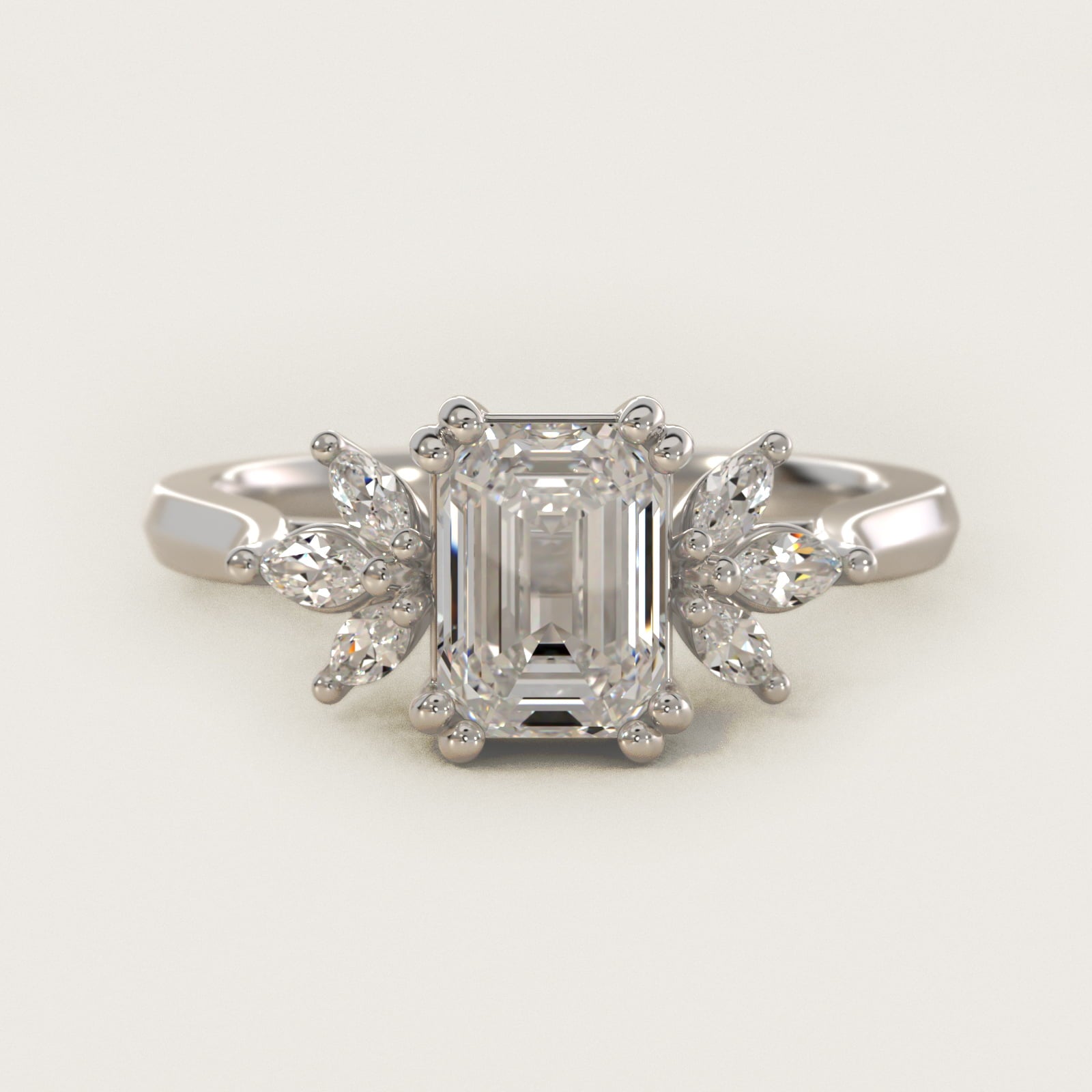 Trio Marquise Diamond Engagement Ring in 18k White Gold - Emerald Center