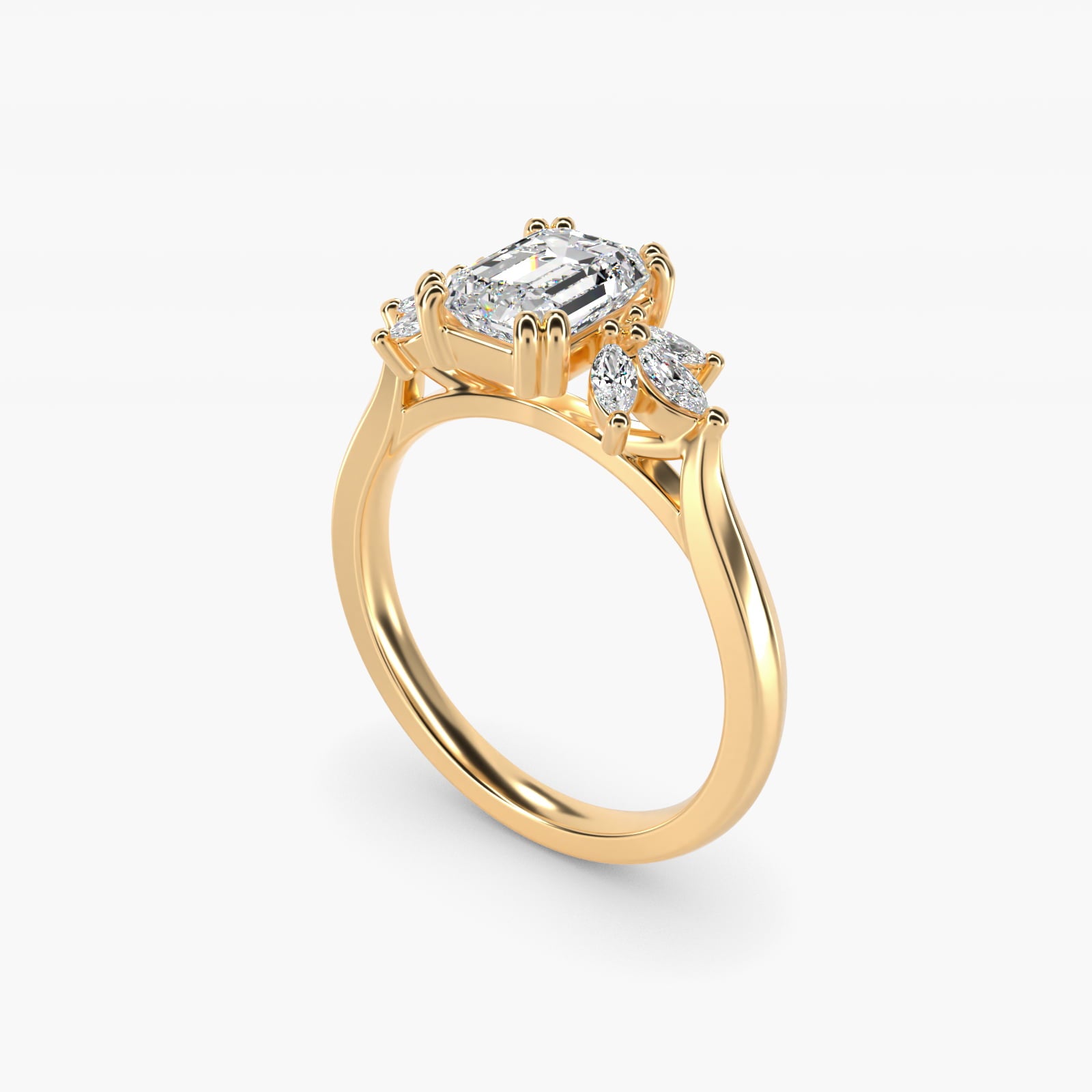 Trio Marquise Diamond Engagement Ring in 14k Yellow Gold - Emerald Center