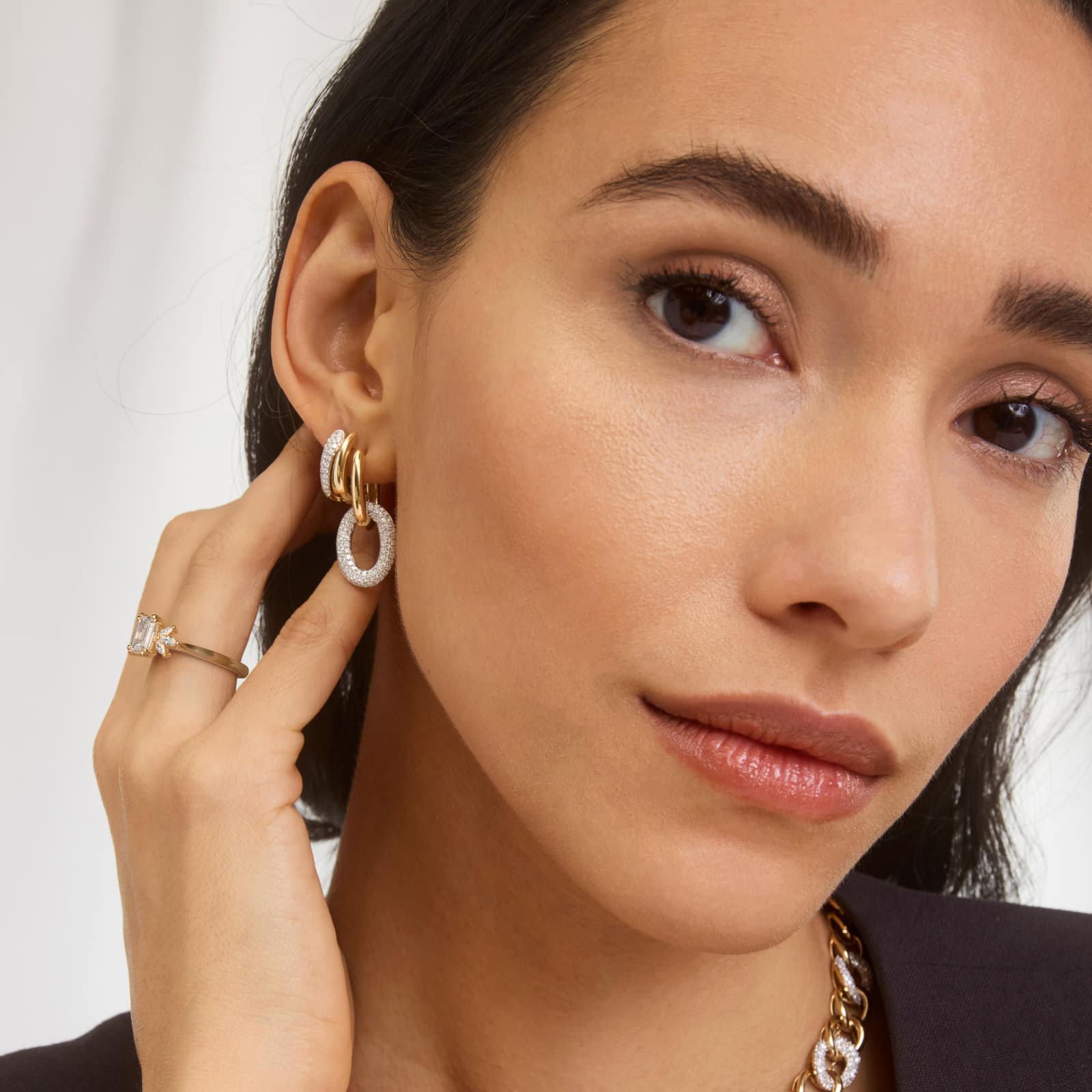 Trio Marquise Diamond Engagement Ring in 14k Yellow Gold - Emerald Center