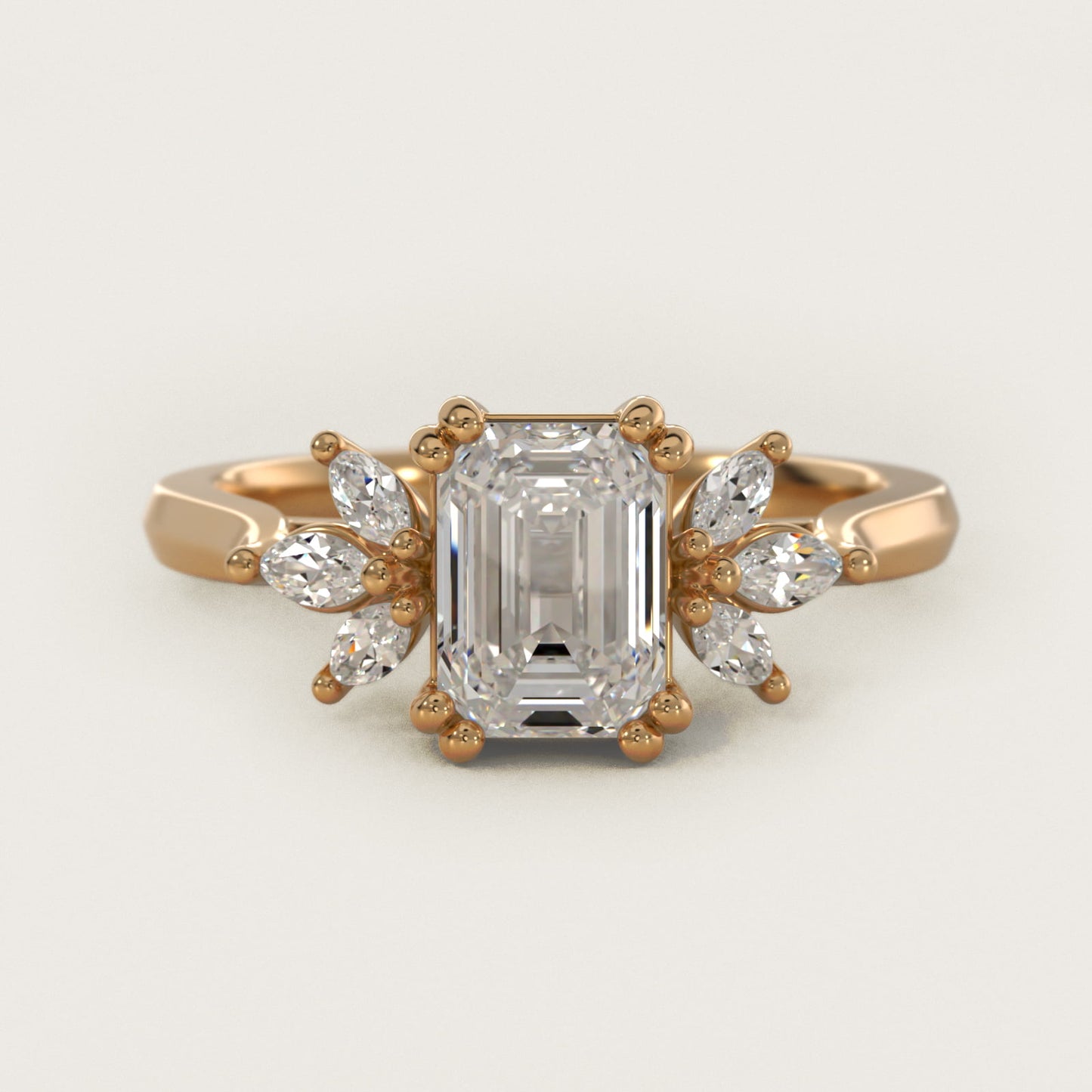 Trio Marquise Diamond Engagement Ring in 14k Yellow Gold - Emerald Center